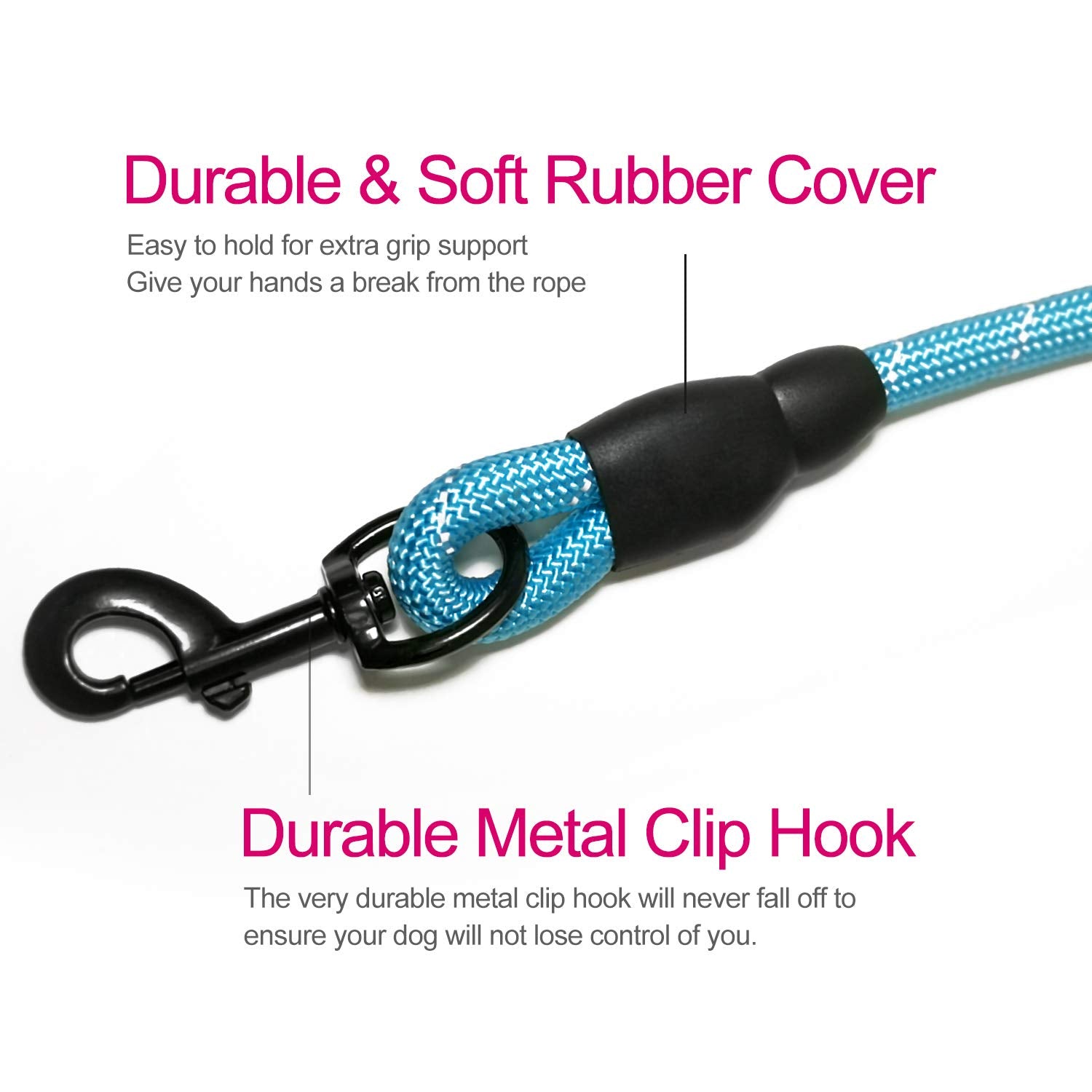 Vldco 10 Ft Strong Dog Leash Extra Heavy Duty Rock Climbing Rope Comfortable Padded Handle Highly Reflective Threads For Small Medium Large Dogs, 1/2 Inch Diameter (Blue)