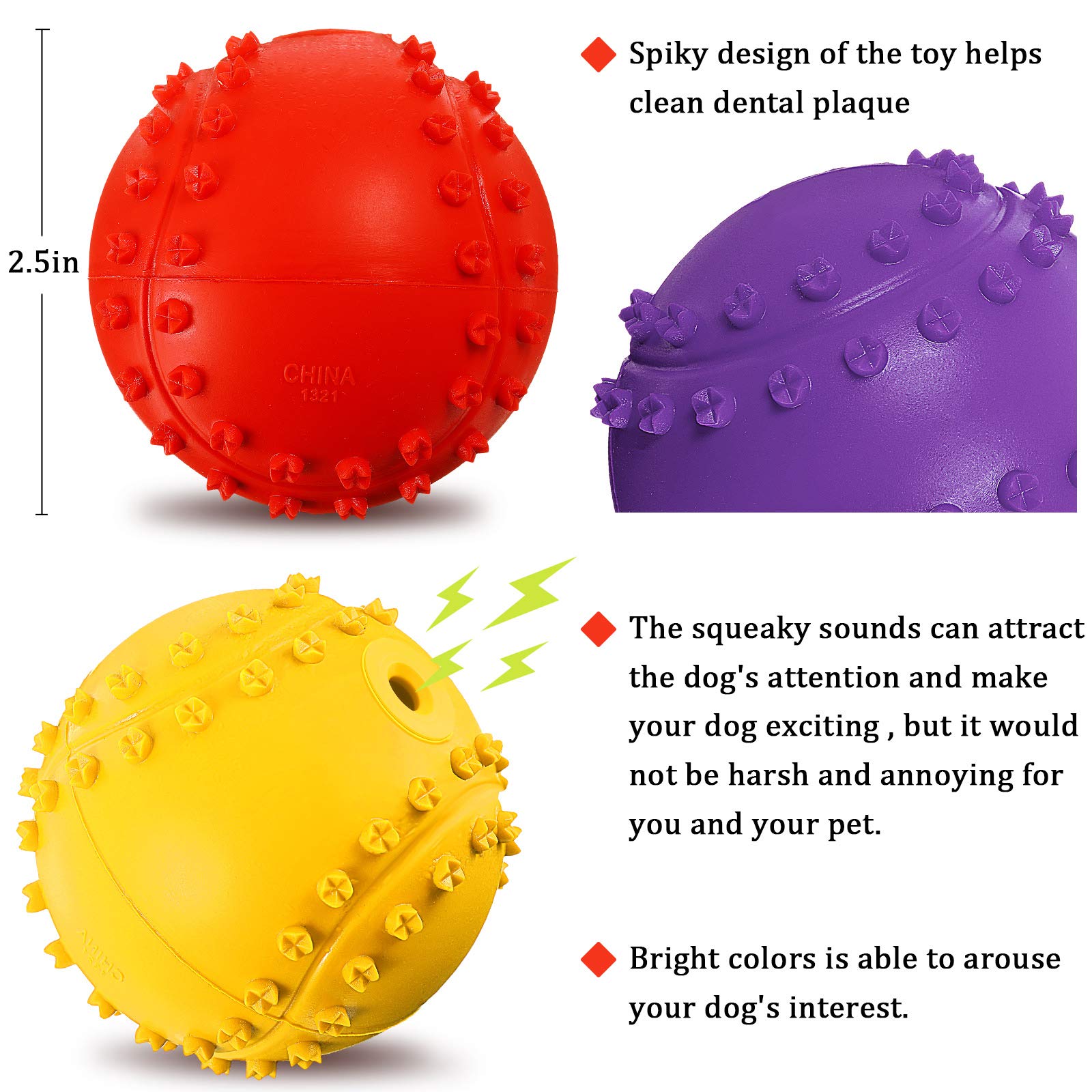 Frienda Squeaky Dog Toy Ball Reliable Rubber Squeaker Fun Interactive Puppy Chew Toys Beach Outdoor Dog Ball for Large and Small