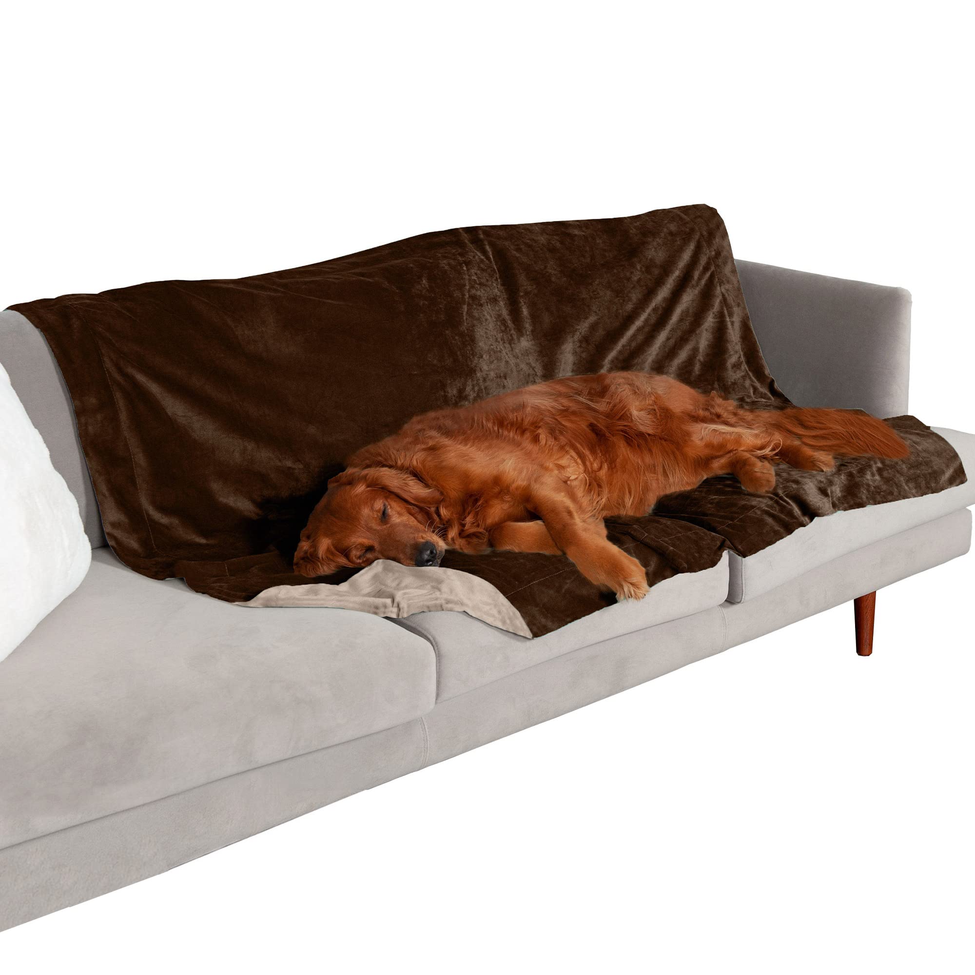 Furhaven Waterproof Throw Blanket For Dogs & Indoor Cats, Washable - Two-Tone Luxe Velvet Dog Blanket - Brownstone, Extra Large/