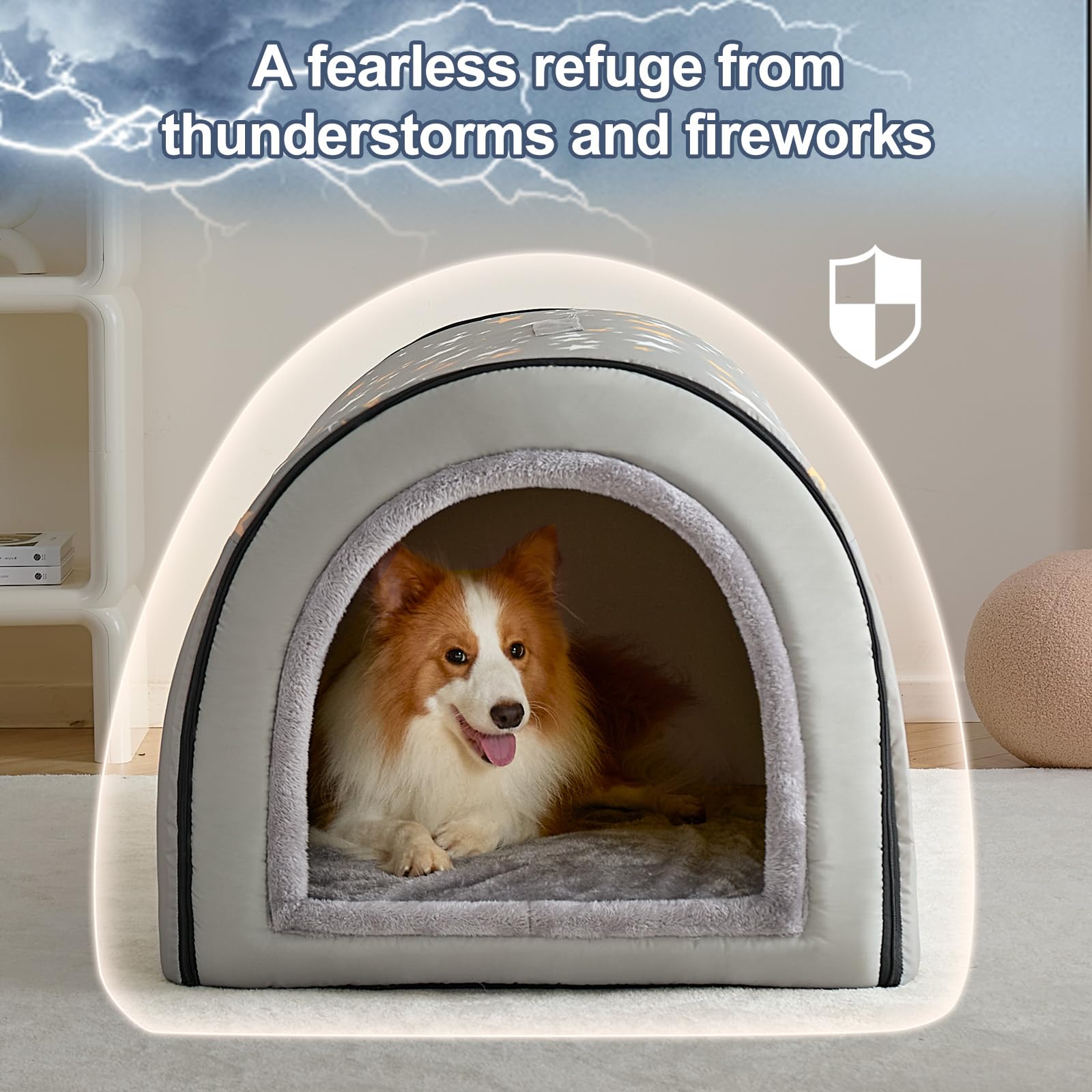 Jiupety 2 in 1 Dog House Indoor, Comfy Cave Bed Covered Dog Bed, Portable House for Medium and Large Dogs, 2XL(35   27   26 ), U