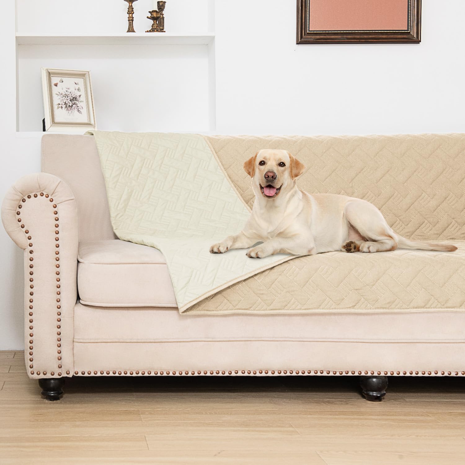 Boctopug Dog Bed Cover, 82'X102' Ivory+Beige Polyester Blanket With Waterproof Composite Layer, Easy To Clean And Maintain