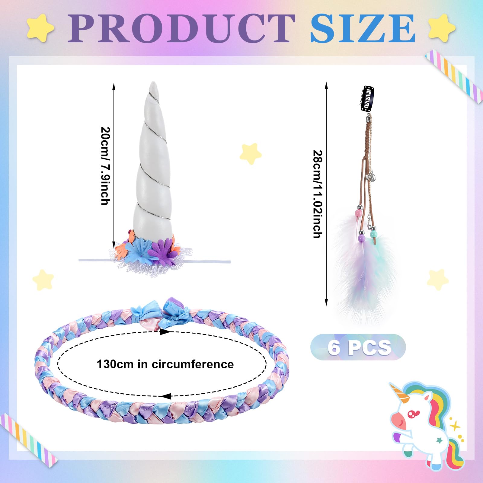 Shyyween 8 Pcs Horse Costumes for Horses to Wear, Unicorn Kit, Include Neck Wreath & 6 Mane Feathers Clip in Hair Extensions Hor