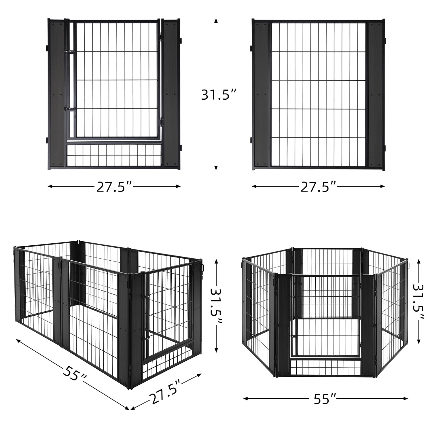 Rypetmia Heavy Duty Dog Playpen - 32 Inch Height, Black Walnut, Variable Shape, Indoor/Outdoor, Foldable, Suitable For Medium, S