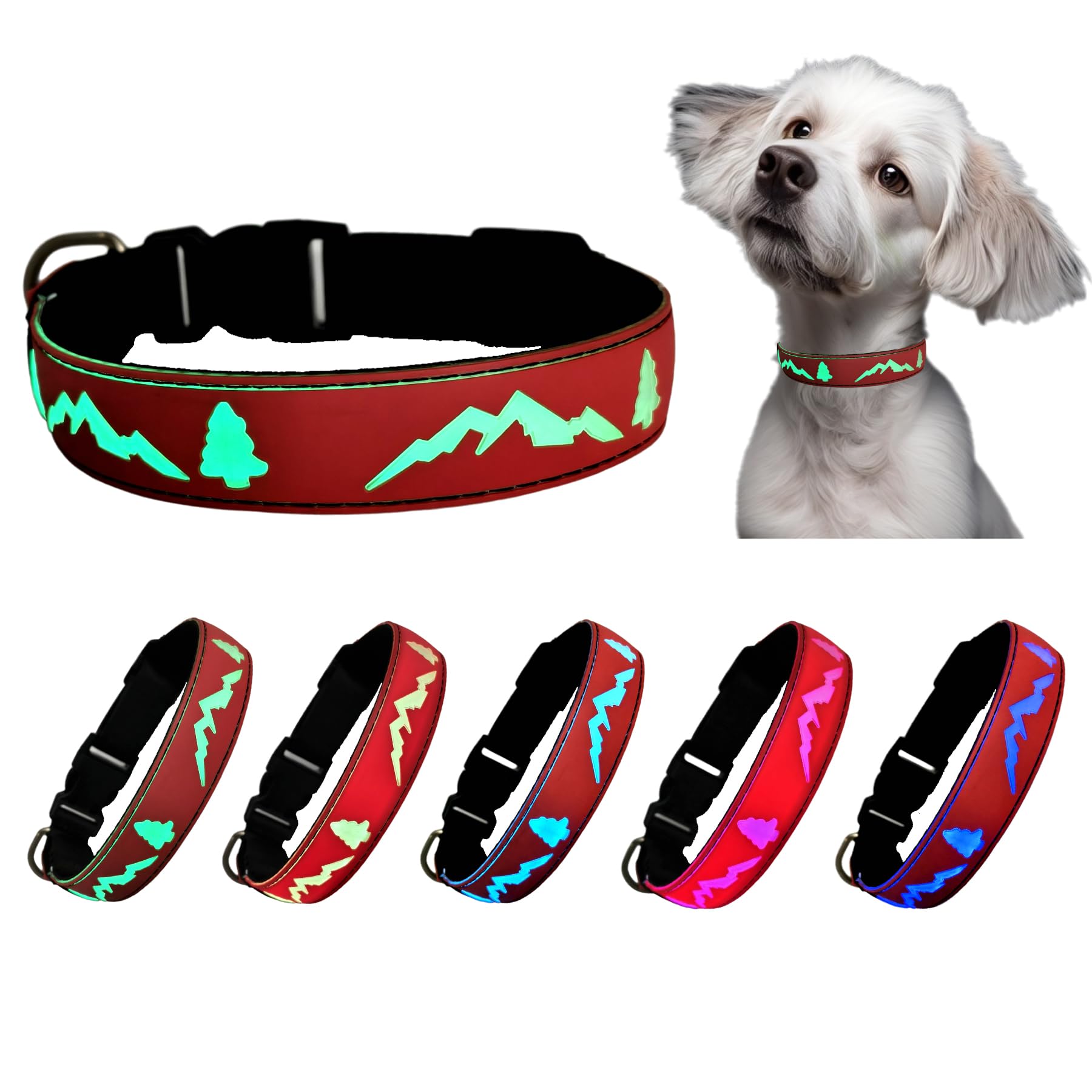 Dogled Led Dog Collar, 15 Light Modes, Usb-C Rechargeable, Silicone Material, Adjustable Size, (Red, M(11.8-15.7''))