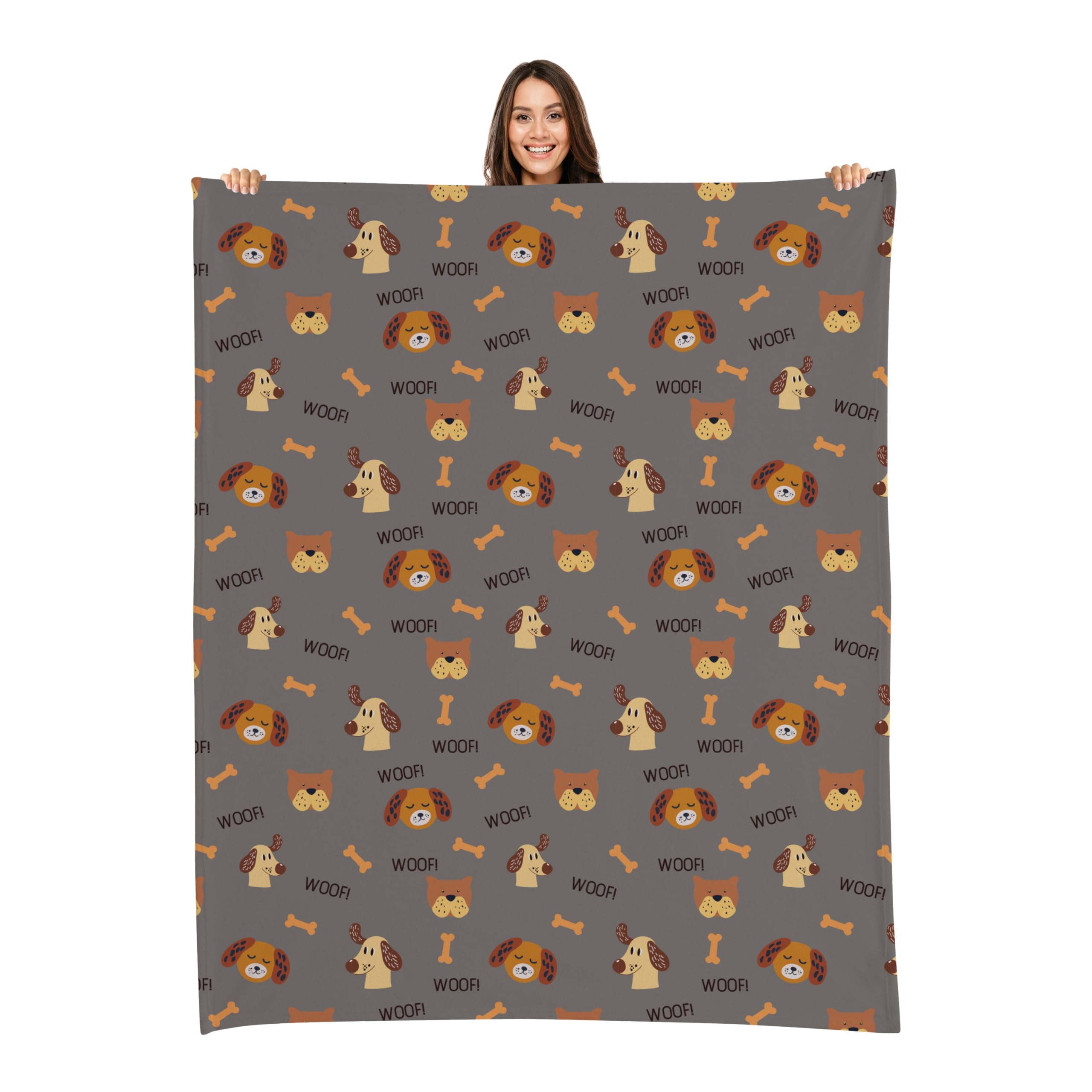 Karisma Decor Grey Woof Fleece Pet Lightweight Blanket - 60 X 80 - Cute For Dogs - Gifts And Puppy Essentials - Printed In A