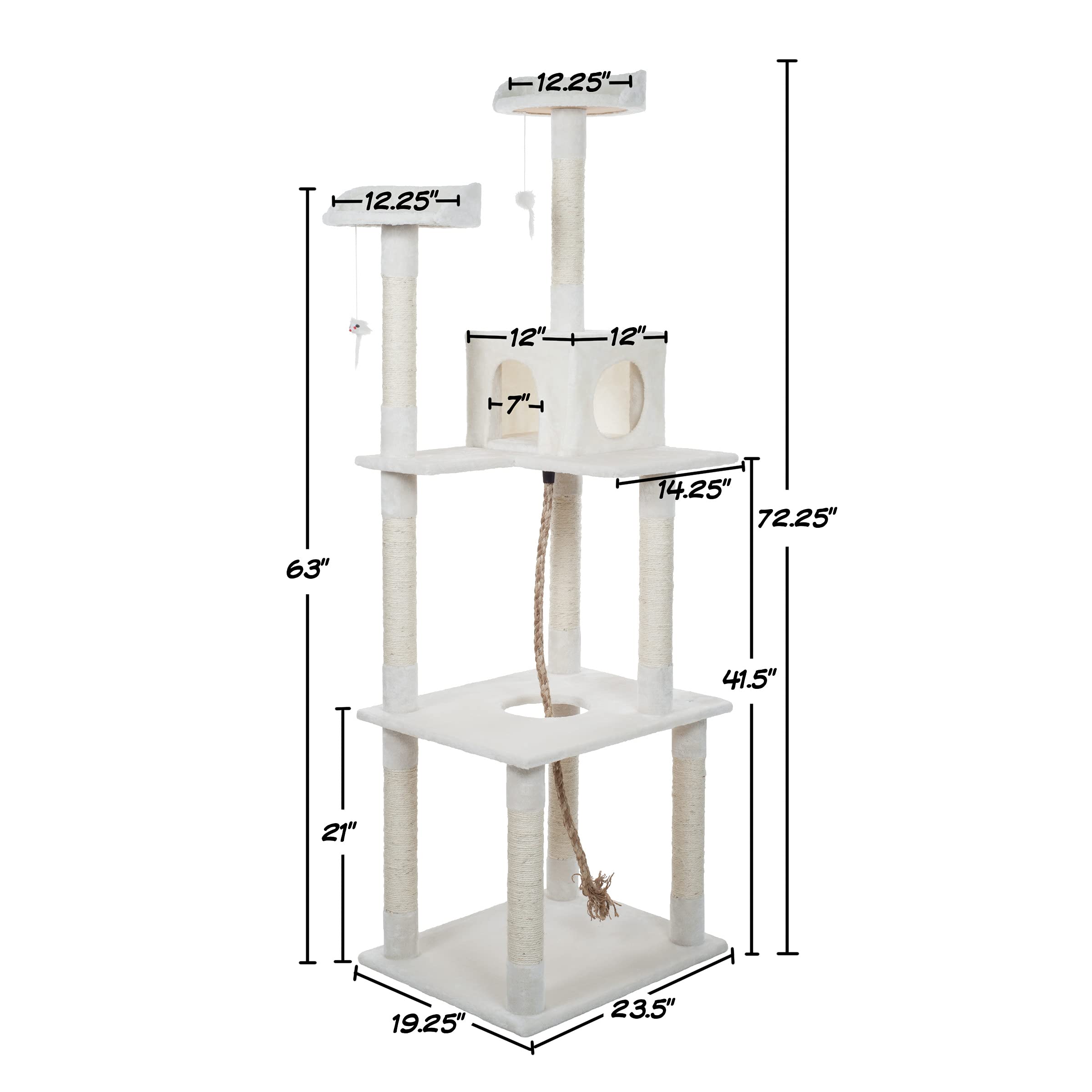 Cat Tree - 6-Foot Cat Tower For Indoor Cats With Napping Perches, Kitty Condo, 9 Cat Scratching Posts, 2 Hanging Toys, And Rope
