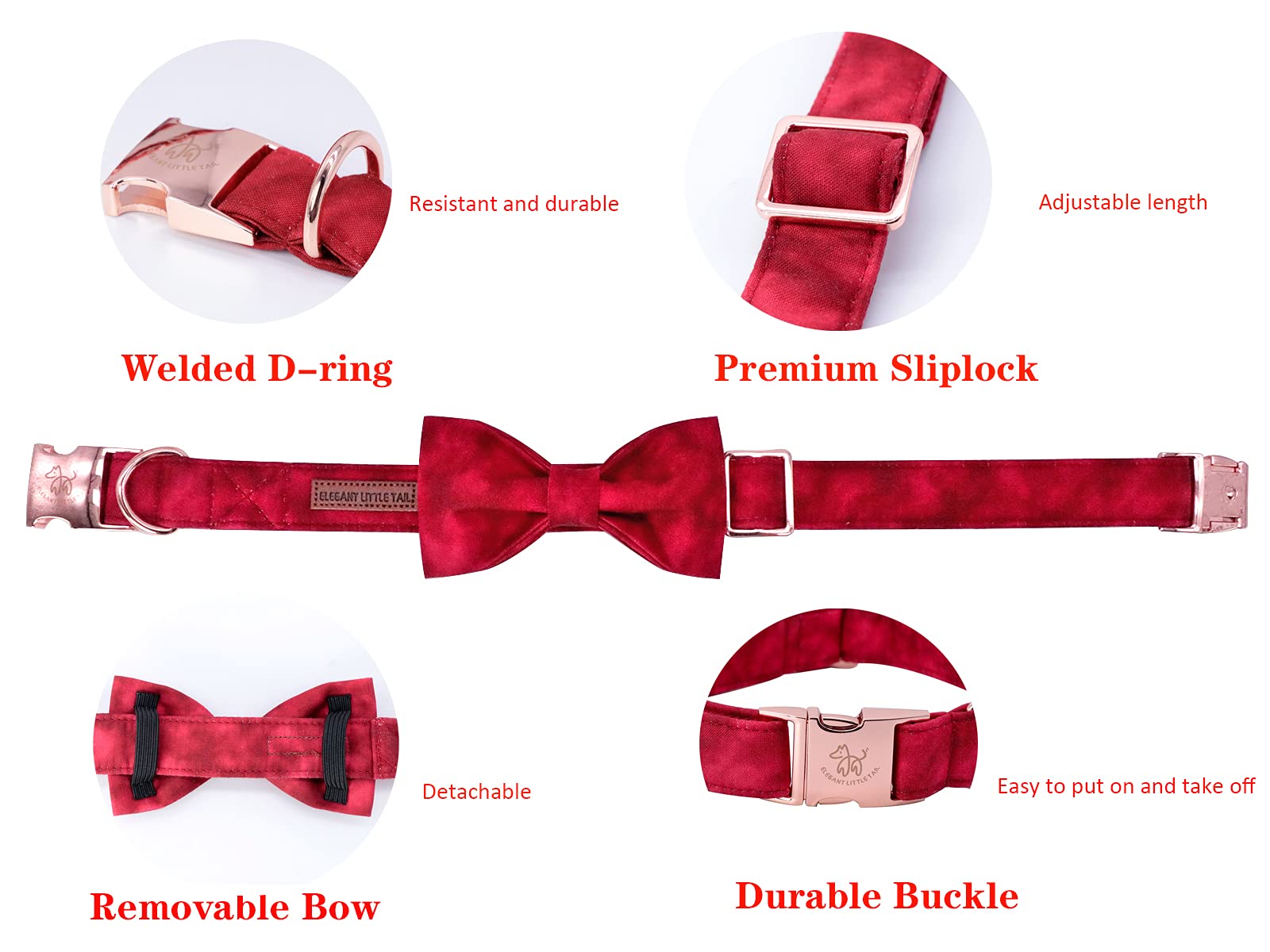 Elegant Little Tail Christmas Dog Collar,Puppy Collar, Male Or Female Dog Collar With Bow Adjustable Soft Bow Tie Dog Collars For X-Small Dogs