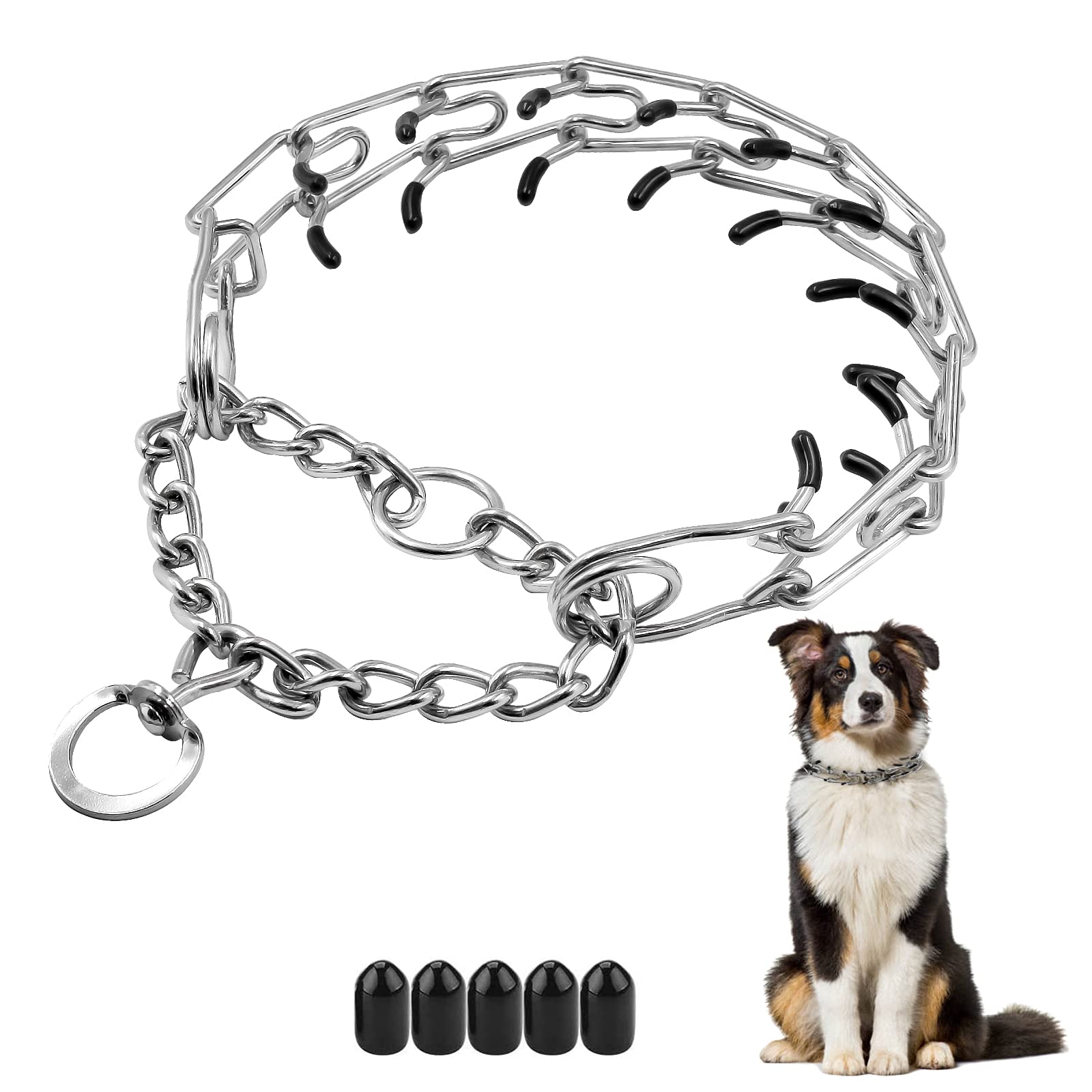 Monlida Dog Prong Collar, Adjustable Choke Collar for Dogs, High-Strength Metal Collar with Comfort Rubber Tips, for Large Breed