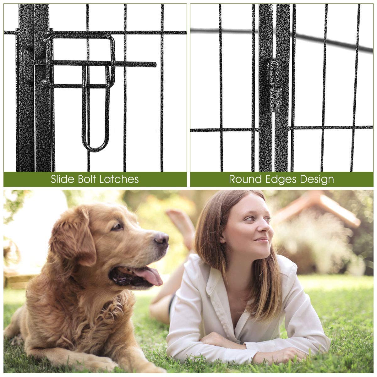 Giantex 40 Inch Dog Fence With Door, 16/8 Panels Dog Playpen For Outside Large Dogs, Portable Pet Playpen Fencing Enclosures, He