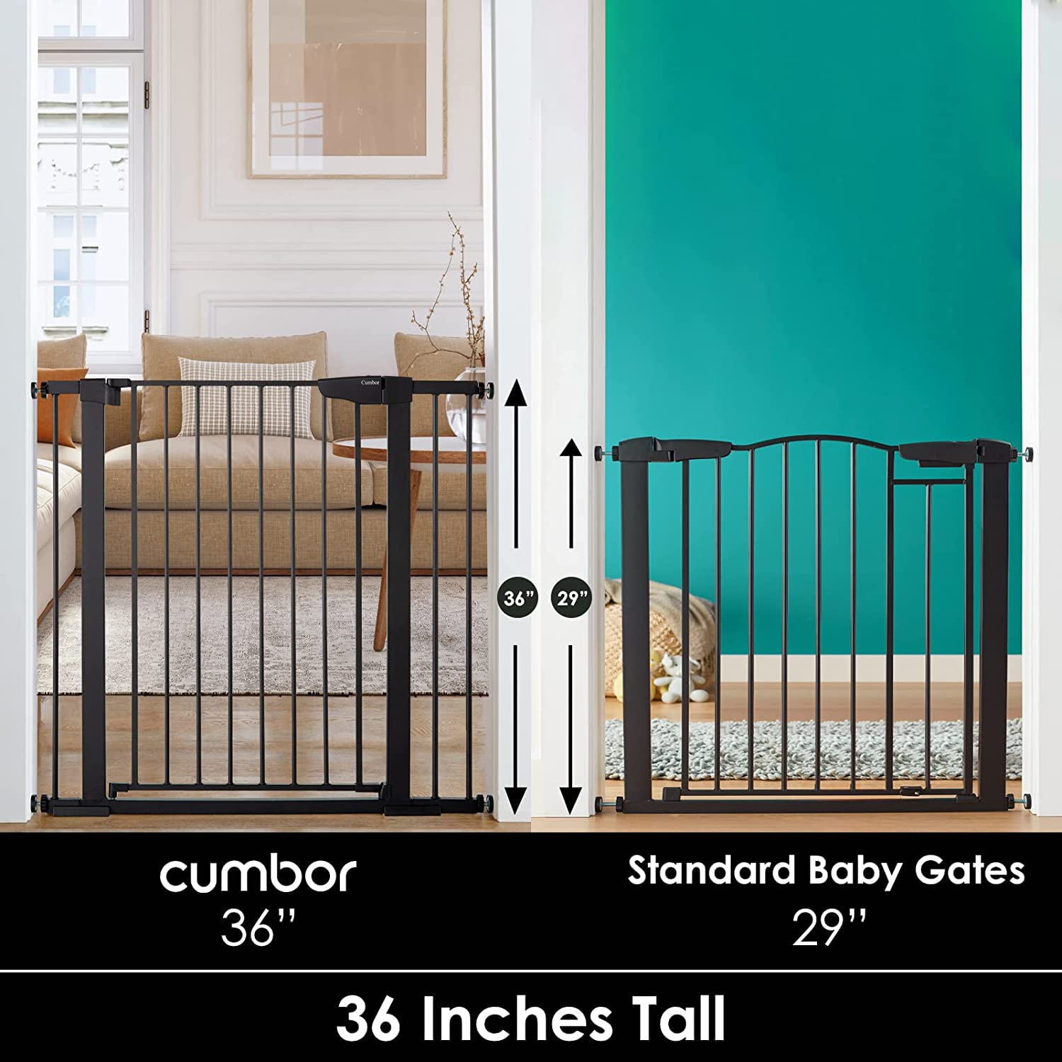 Cumbor 36'' Extra Tall Baby Gate for Dogs and Kids with Wide 2-Way Door, 29.7-40.6'' Width, and Auto Close Personal Safety for B