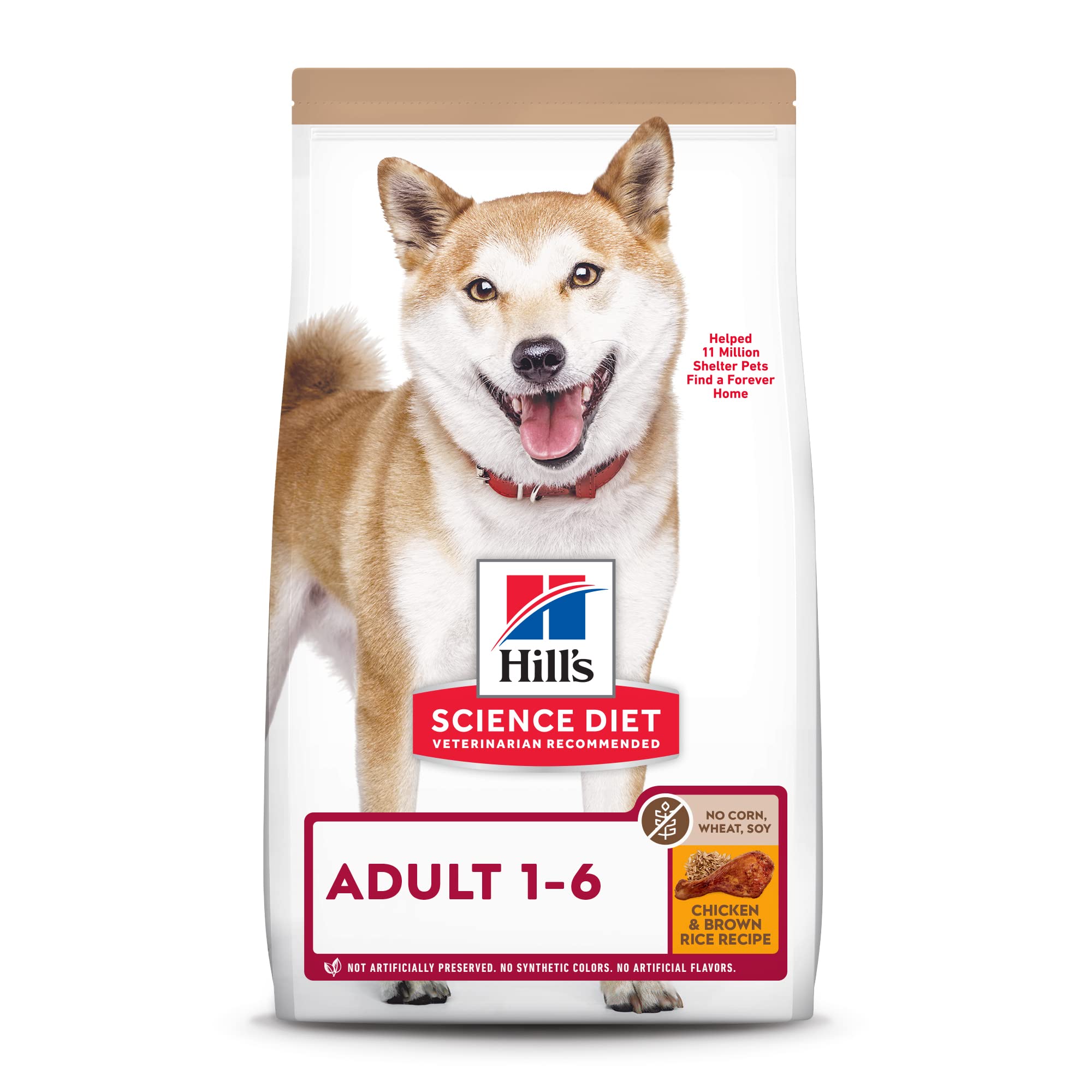 Hills Science Diet Adult 1-6, Adult 1-6 Premium Nutrition, Dry Dog Food, No Corn, Wheat, Soy Chicken & Brown Rice, 30 lb Bag