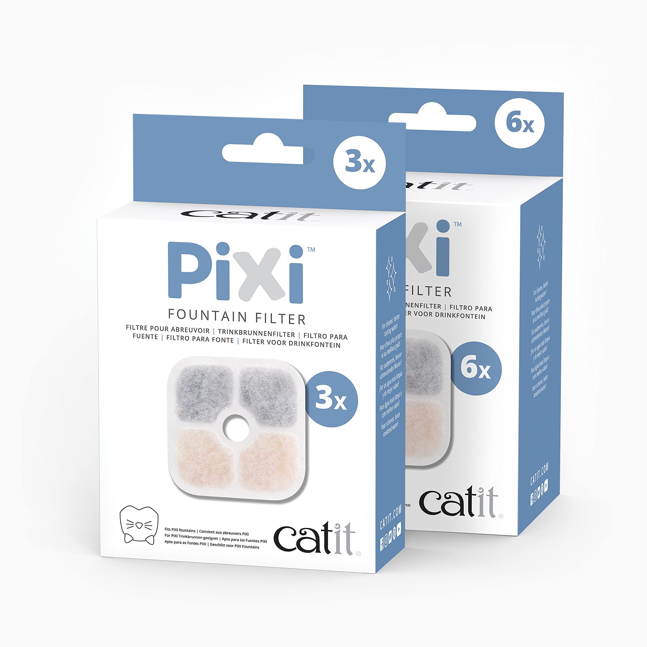 Catit Pixi Cat Drinking Fountain Original Filter, Official Replacement Triple Action Water Filter, 6-Pack, White