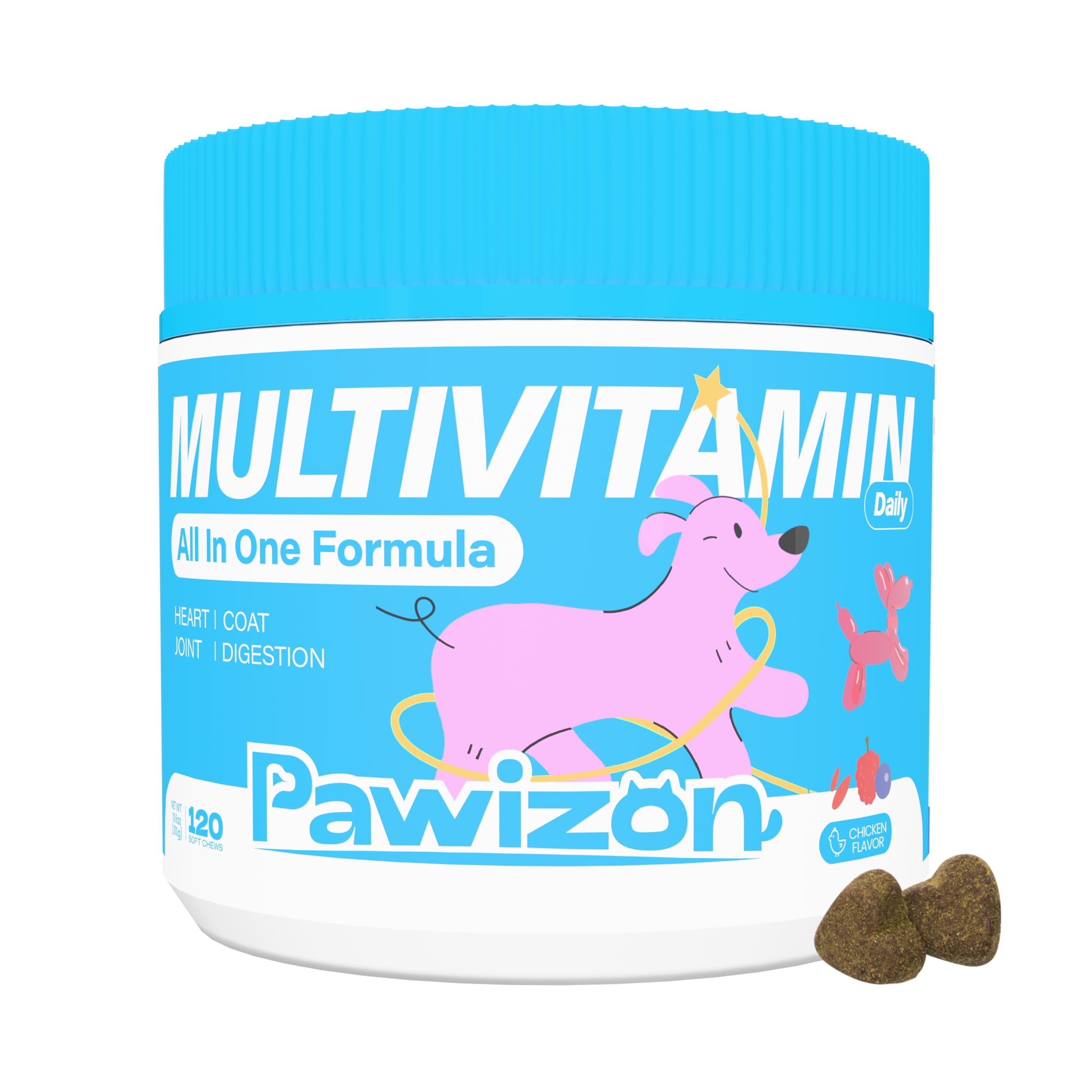 Pawizon All-in-One Dog Multivitamin with Superfood Berries, Probiotics, Glucosamine, Omega 3 - Support Hip Joint, Skin Coat, All