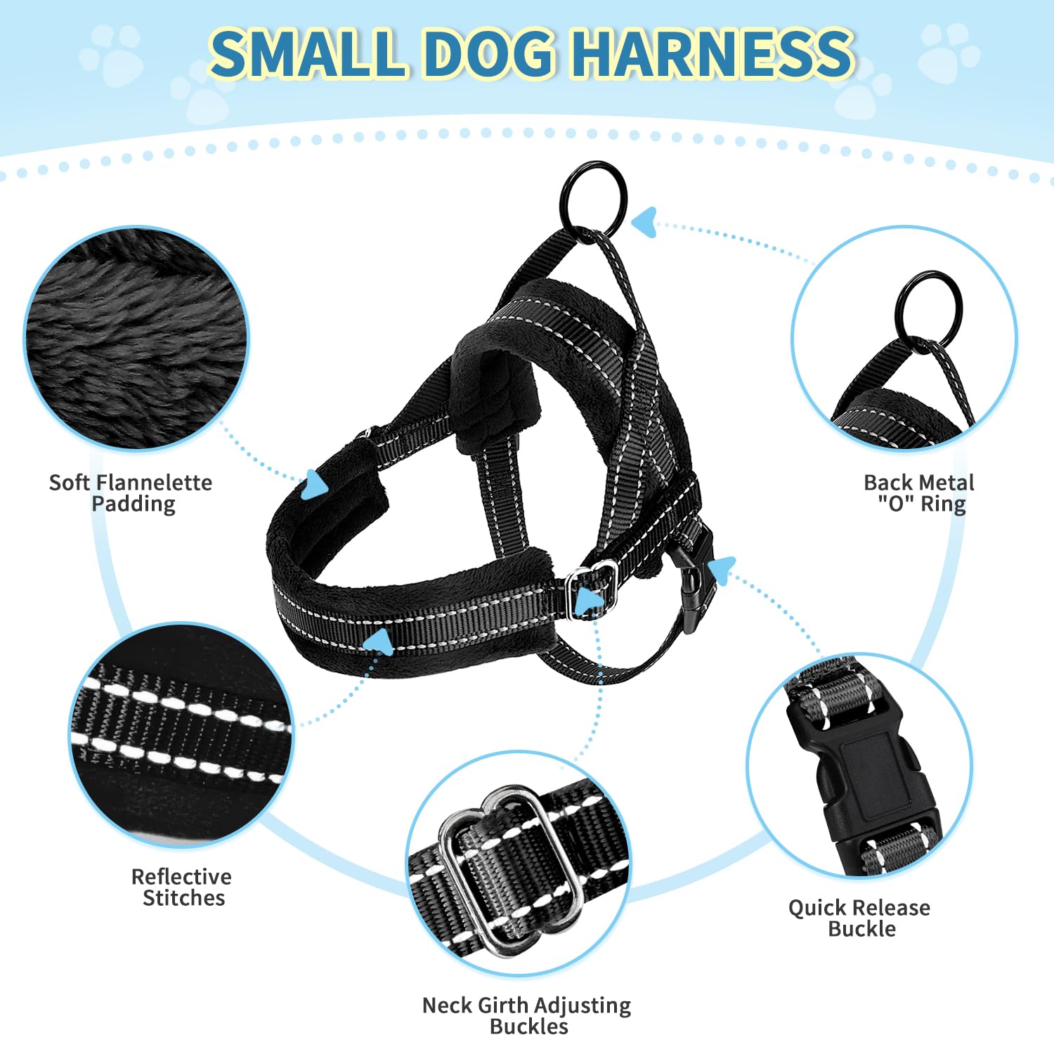Slowton No Pull Small Dog Harness And Leash Set, Puppy Soft Vest Harness Neck & Chest Adjustable, Reflective Lightweight Harness & Anti-Twist Pet Lead Combo For Small Medium Dogs(B,L)