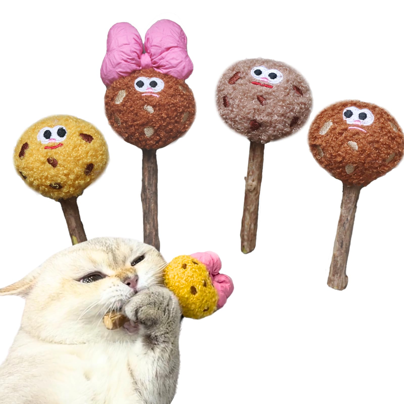 Cece Paw 4 Pack Catnip & Silvervine Lollipops, Cat Chew Toy For Kitten Teething, Interactive Cat Toy For Bored Indoor Cats, Cat 