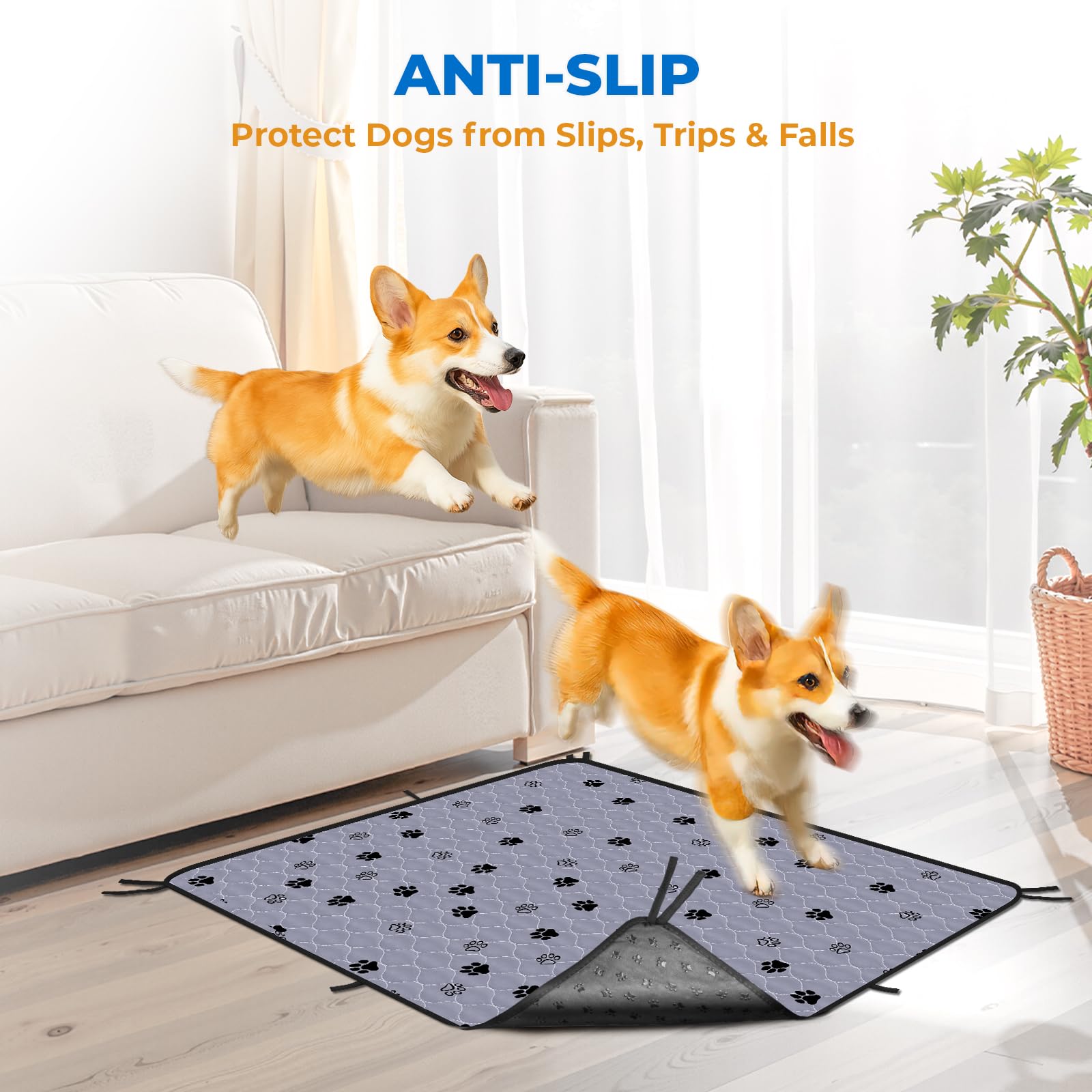 Fostanfly Non-Slip Washable Pee Pads, Large 36"x41", Ultra-Absorbent, Leak-Proof, Gray, 2 Pack, Model FF-NDG01-TL