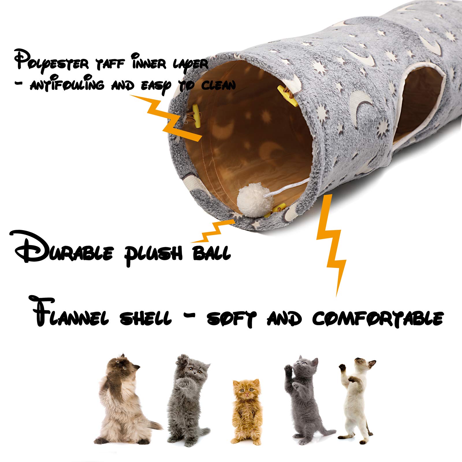 Luckitty Cat Tunnel Tube With Plush Ball Toys Collapsible Self-Luminous Photoluminescence, For Small Animals Pets Bunny Rabbits,