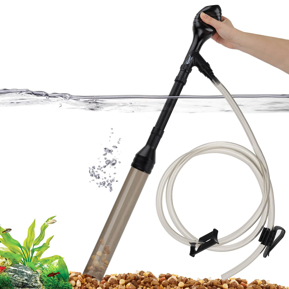 Hygger Manual 256Gph Gravel Vacuum For Aquarium, Run In Seconds Aquarium Gravel Cleaner Low Water Level Water Changer Fish Tank Cleaner With Pinch Or Grip Suction Ball Adjustable Length