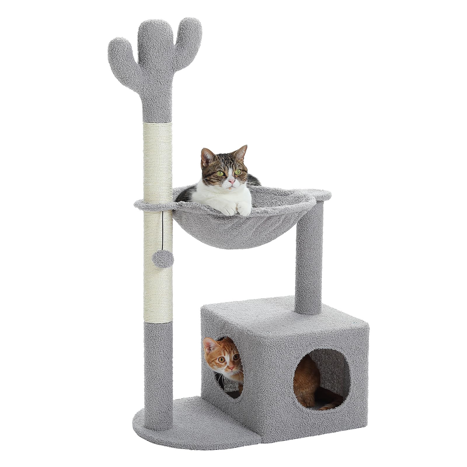Muttros Cactus Cat Tree Cat Scratching Post 40'' Cat Tower With Large Metal Carpet Hammock, Cat Scratching Post For Indoor Cats 