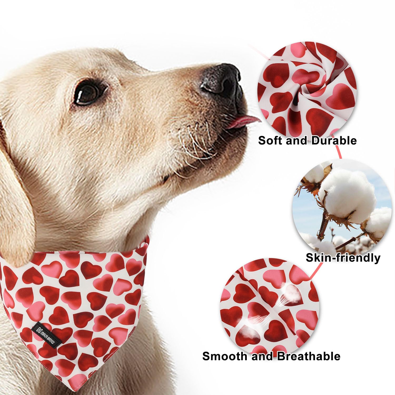 Maca Bates 2 Pack Red Love Heart Valentine'S Day Dog Bandana Bulk Valentines Gift Dogs Scarf Soft Puppy Bandanas Pet Kershief Fo