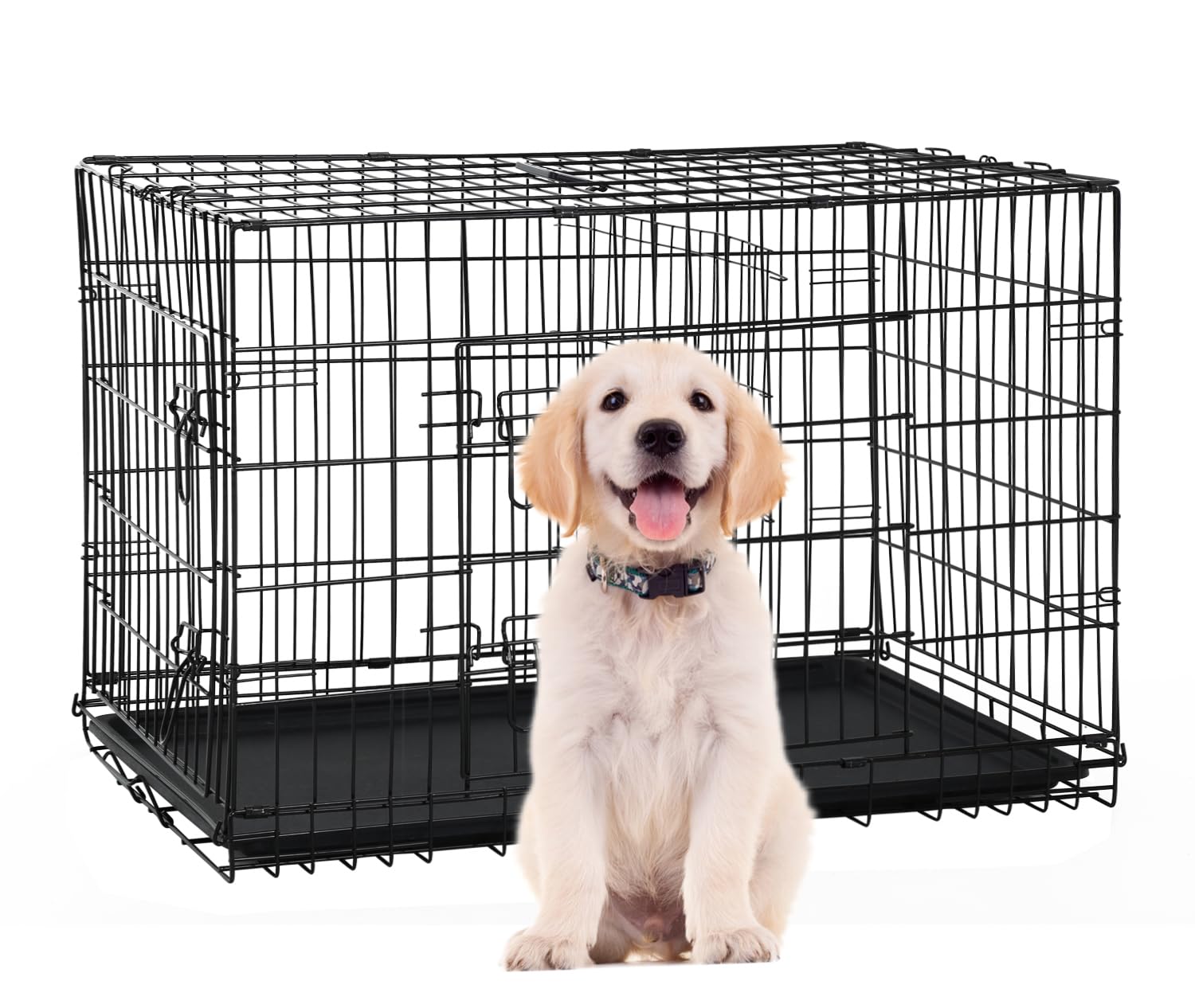 24 Inch Small Dog Crate, Heavy Duty Dog Crates For Small Dogs, Metal Wire Folding Dog Cage With Removable Trays, Locks, Double-D
