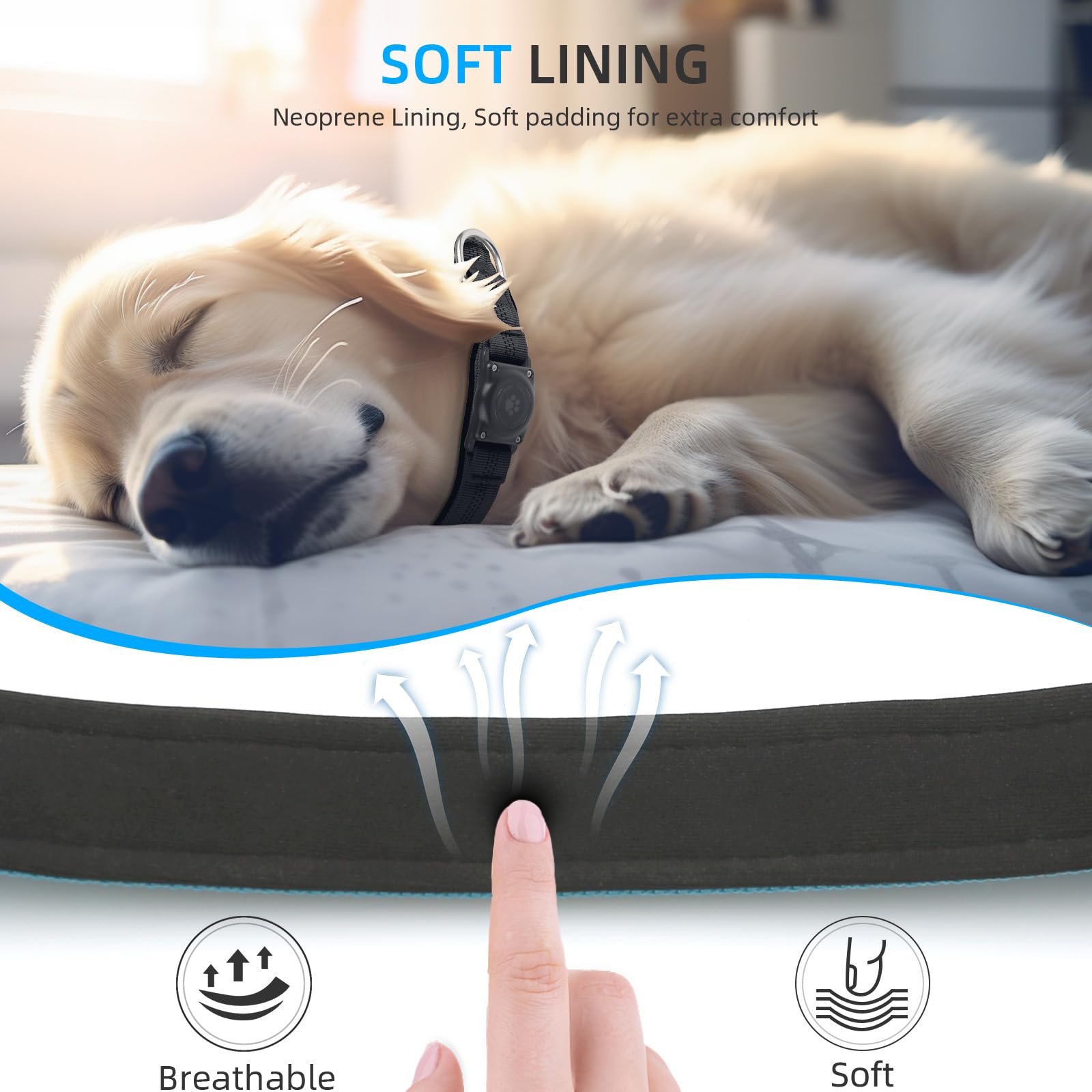 Upgraded Airtag Dog Collar, Ip68 Waterproof Air Tag Dog Collar Holder, Reflective, Ultra-Durable, Comfortable Padded, Heavy Duty Dog Collars For Small Medium Large Dogs (M (12.6'-17.1'), Blue)