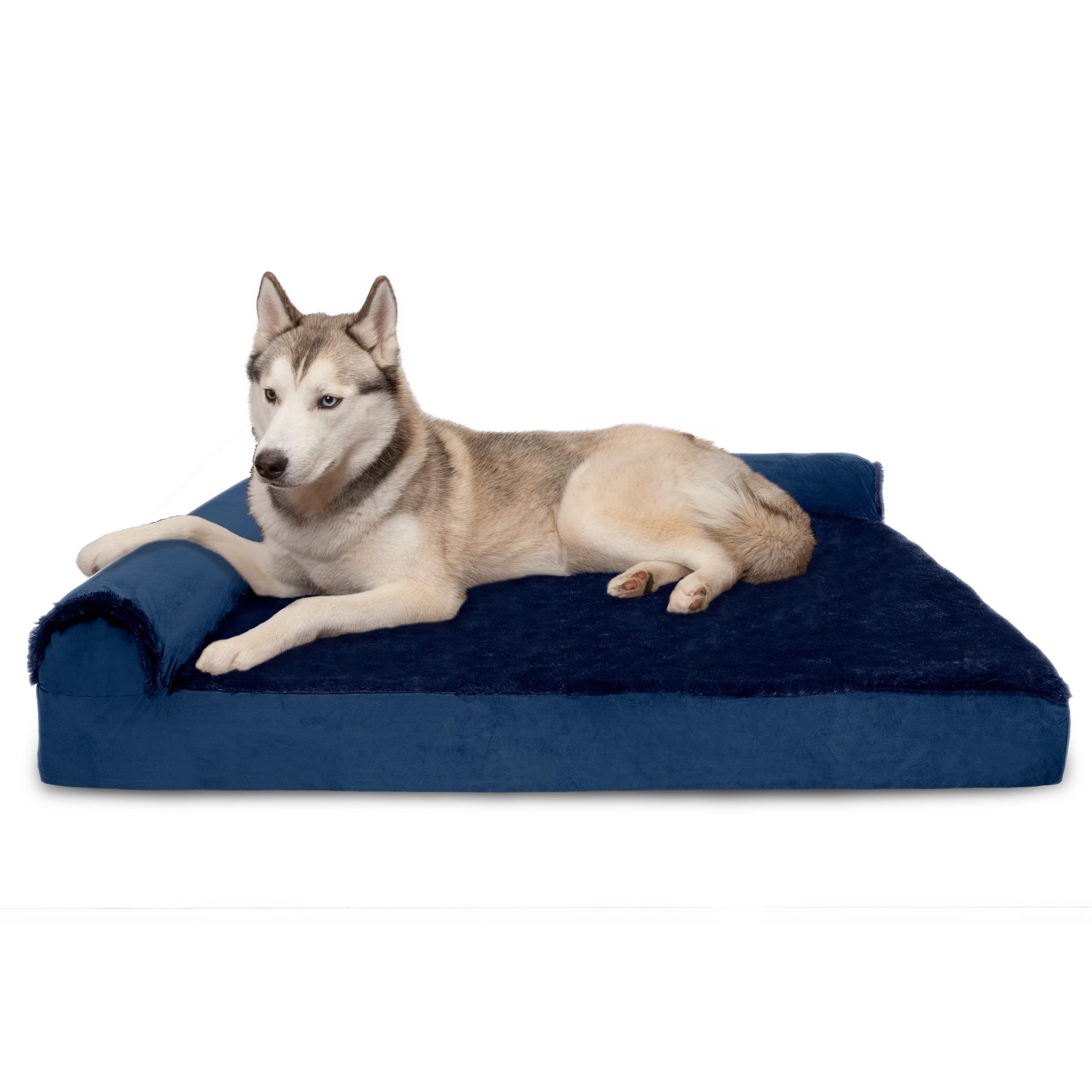 Furhaven Memory Foam Dog Bed for Large Dogs w/ Removable Bolsters & Washable Cover, For Dogs Up to 95 lbs - Plush & Velvet L Sha