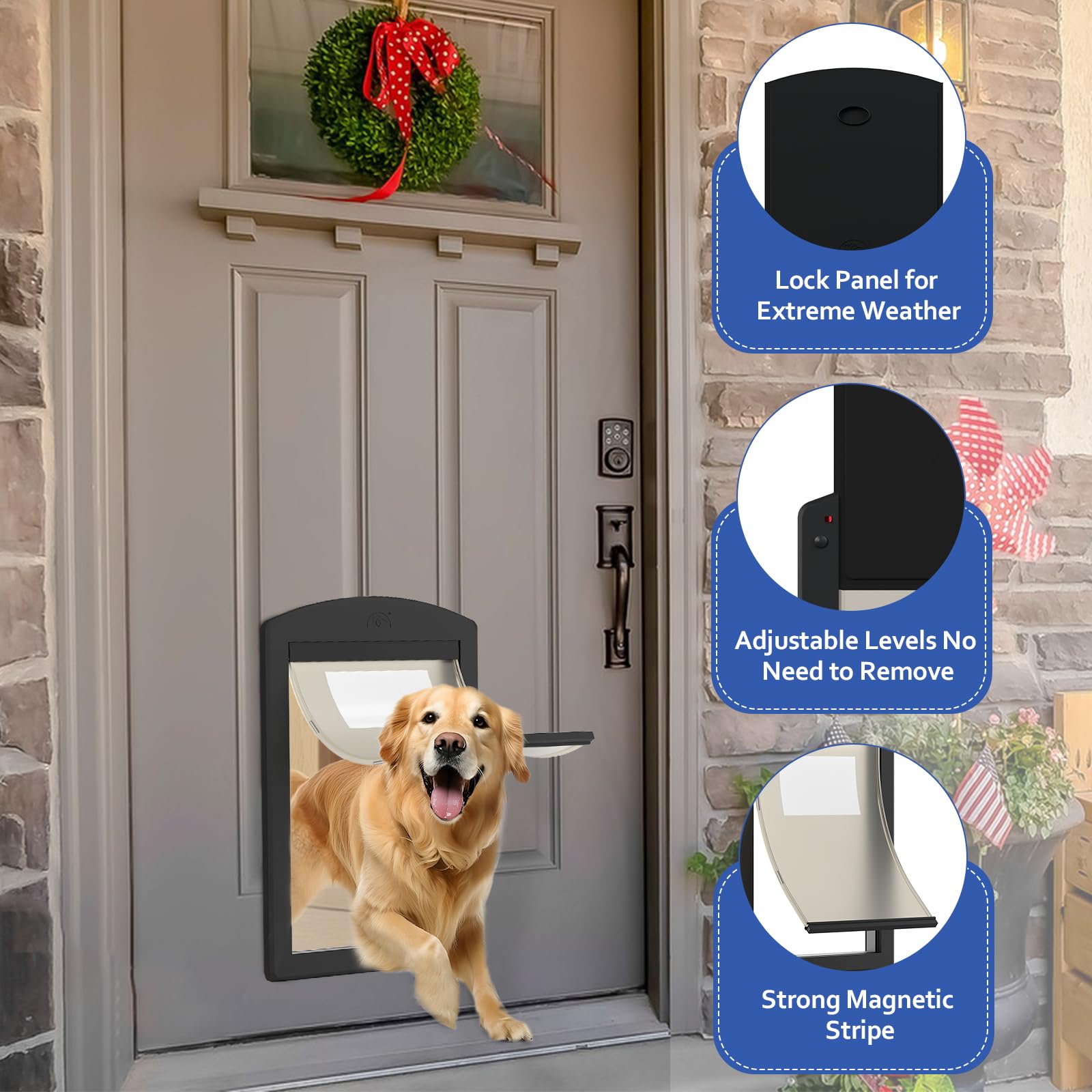 Classicmacher Large Dog Door - Mattle Black Plastic with Sliding Lock and Magnetic Flap - Model CMMP5