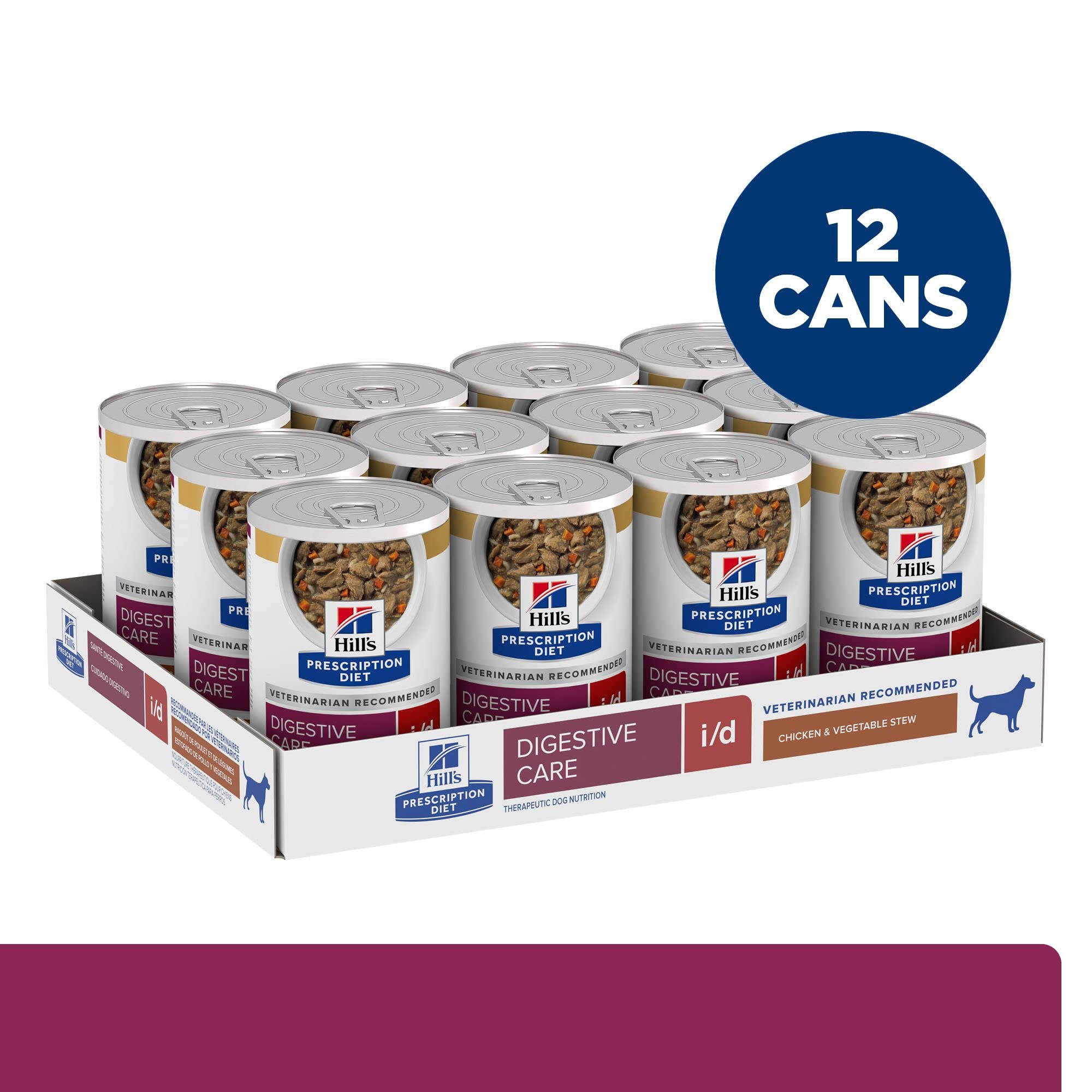Hills Prescription Diet i/d Digestive Care Chicken & Vegetable Stew Canned Dog Food, Veterinary Diet, 12.5 oz., 12-Pack Wet Foo
