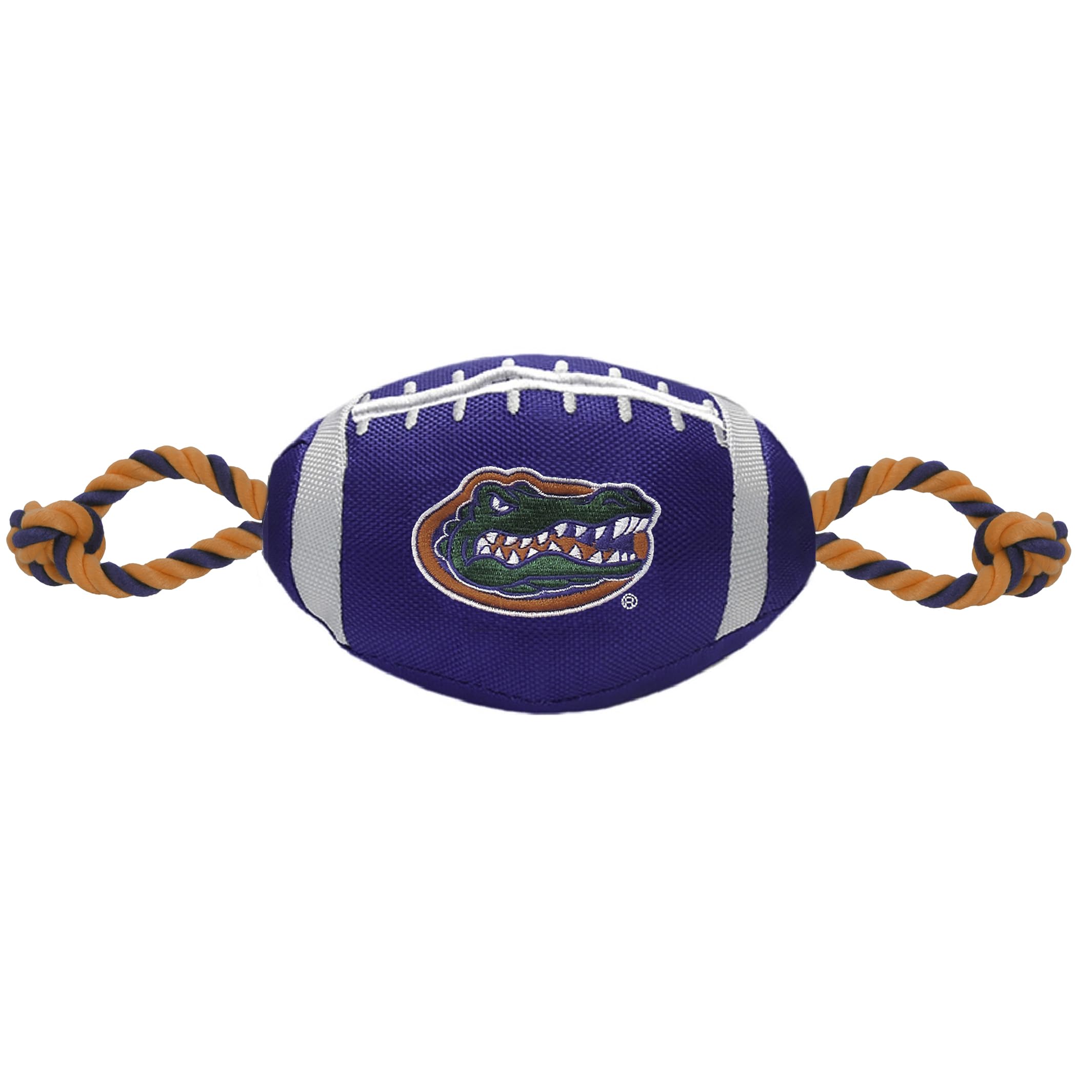 Pets First NCAA Florida Gators Football Dog Toy, Tough Quality Nylon Materials, Strong Pull Ropes, Inner Squeaker, Collegiate Te