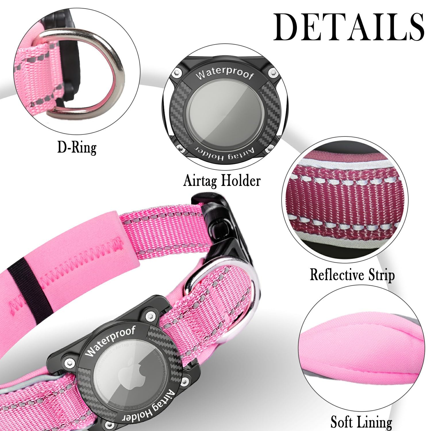 AgoumLux Upgraded AirTag Dog Collar, IP68 Waterproof Dog Collar with Apple Air Tag Holder, Reflective Adjustable Heavy Duty Dog