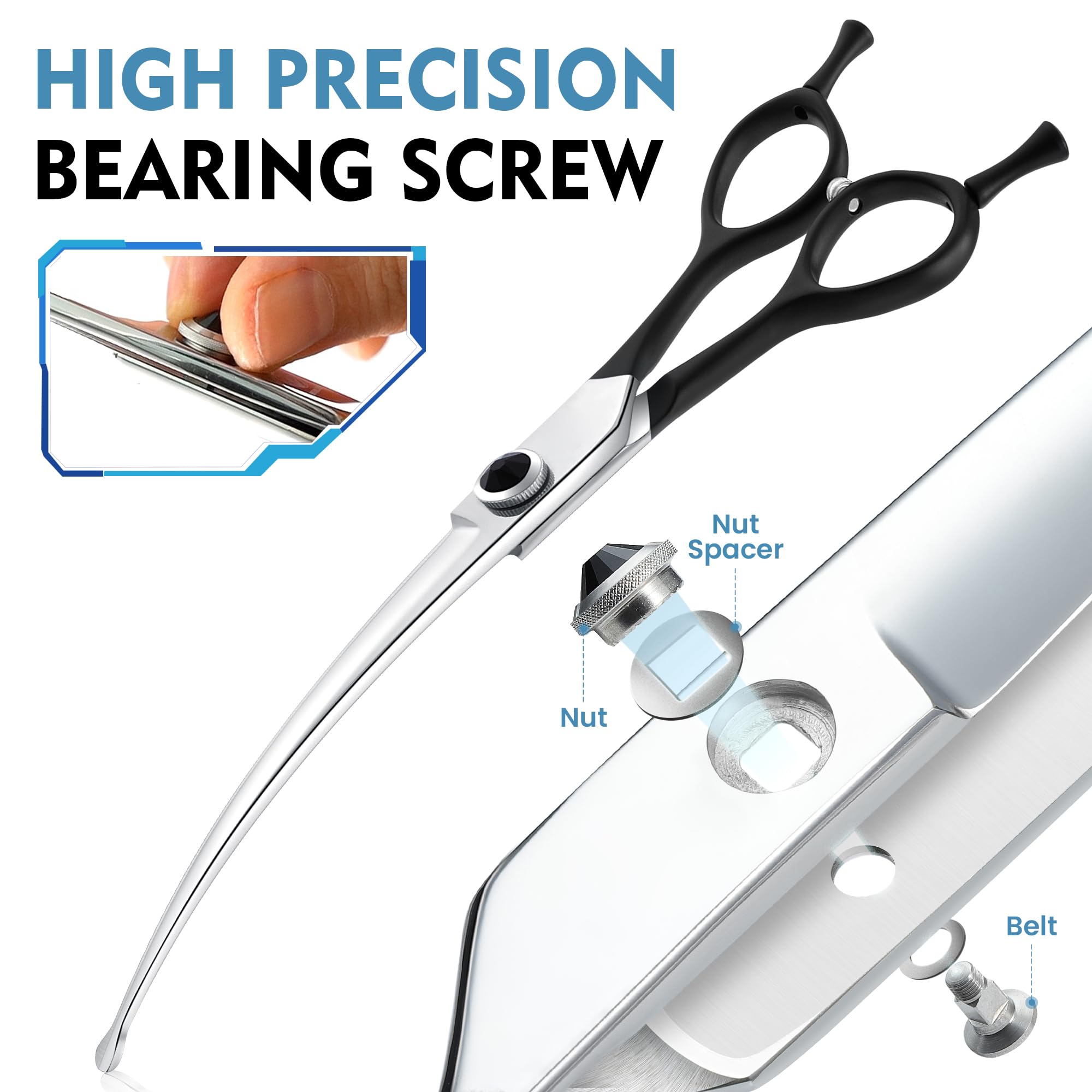 Dragon Creek 8'' Downward Curved Dog Grooming Scissors Shears For Grooming Face And Paws Safety Round Tips Shears Trimming Cutti