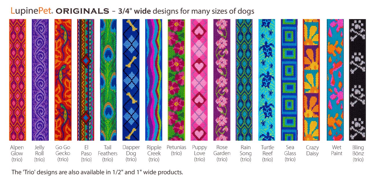 Lupine Adjustable Dog Harness with in 3/4'' Wide Petunias 14-24'' Girth
