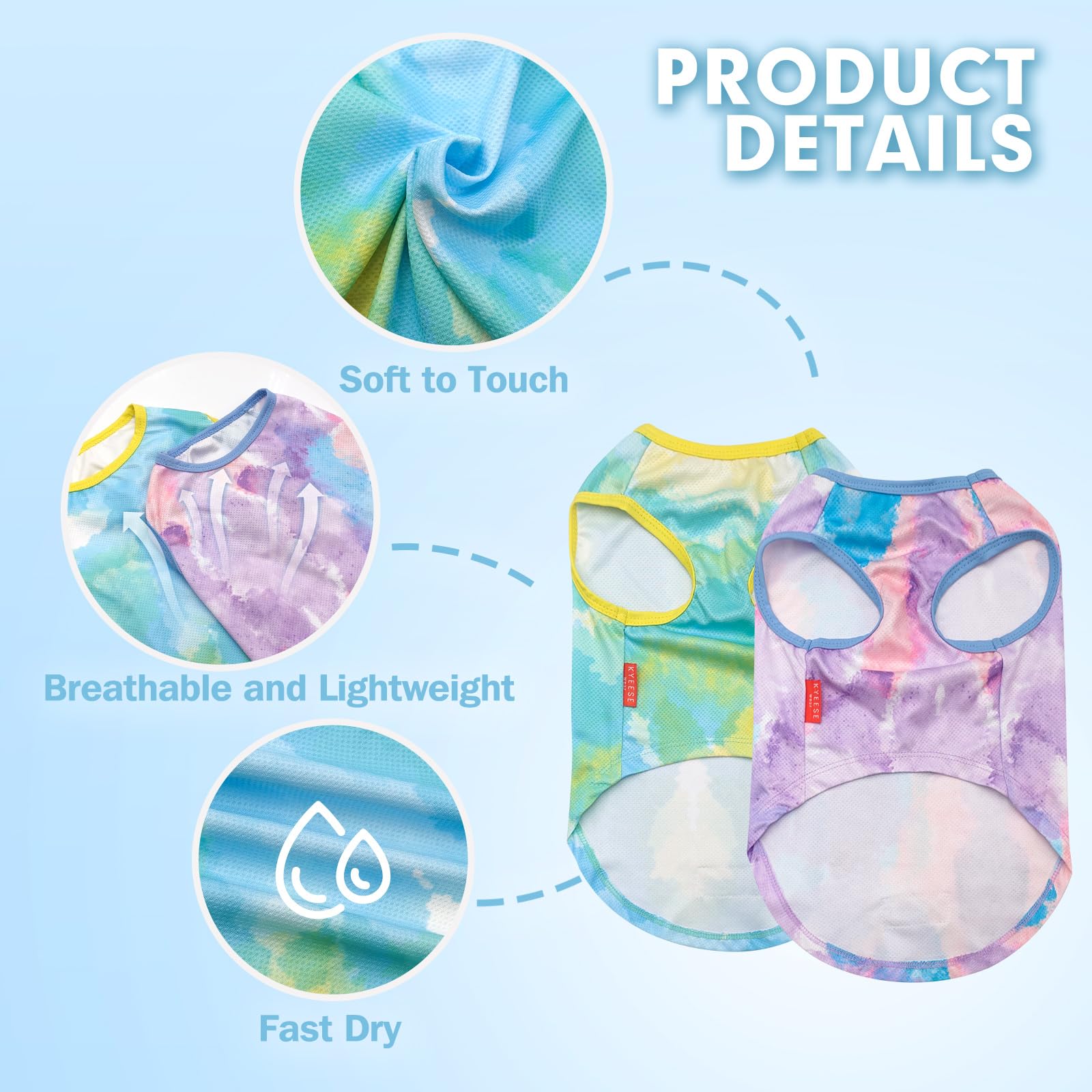 Kyeese 2 Pack Dog Cooling Shirts For Small Medium Dogs Breathable Lightweight Instant Cooling Dog Vest Quick Dry Sleeveless Vest