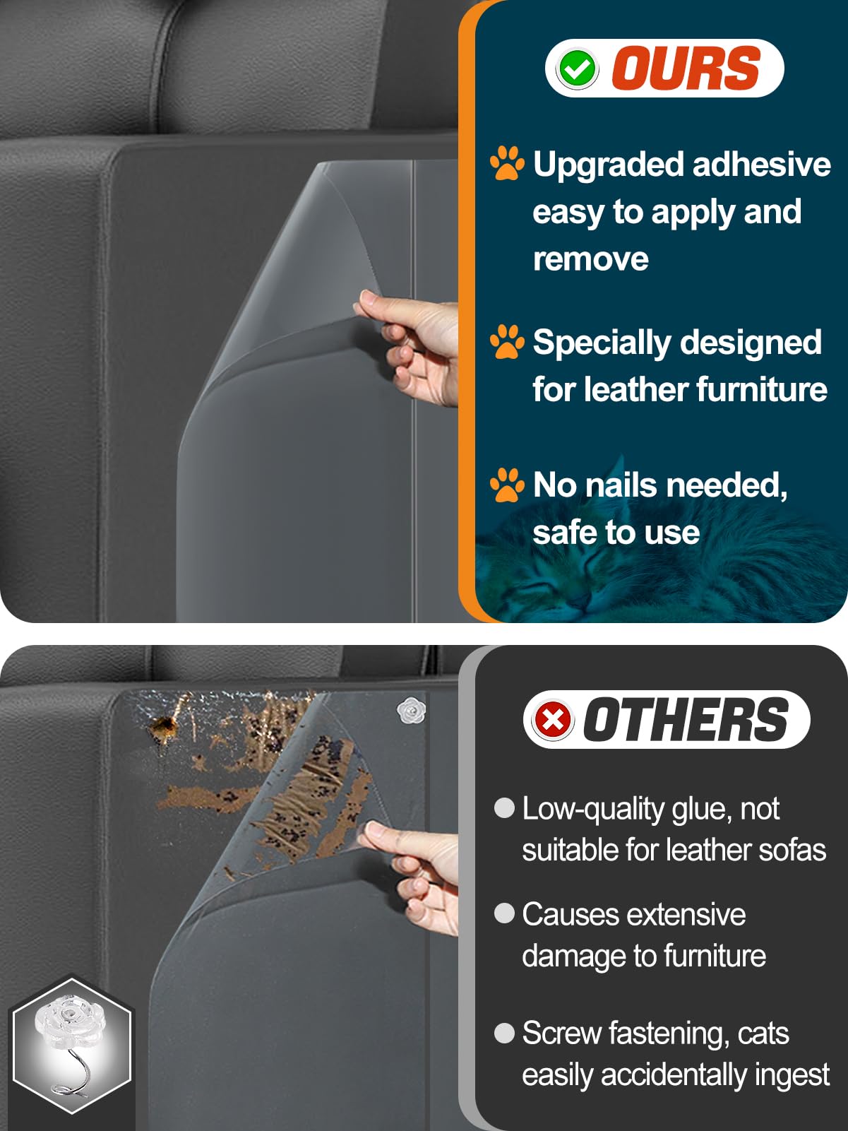 Cat Scratch Furniture Protector - Specially Designed for Leather Furniture, Easy to Remove Anti-Scratch Couch Protector from Cat