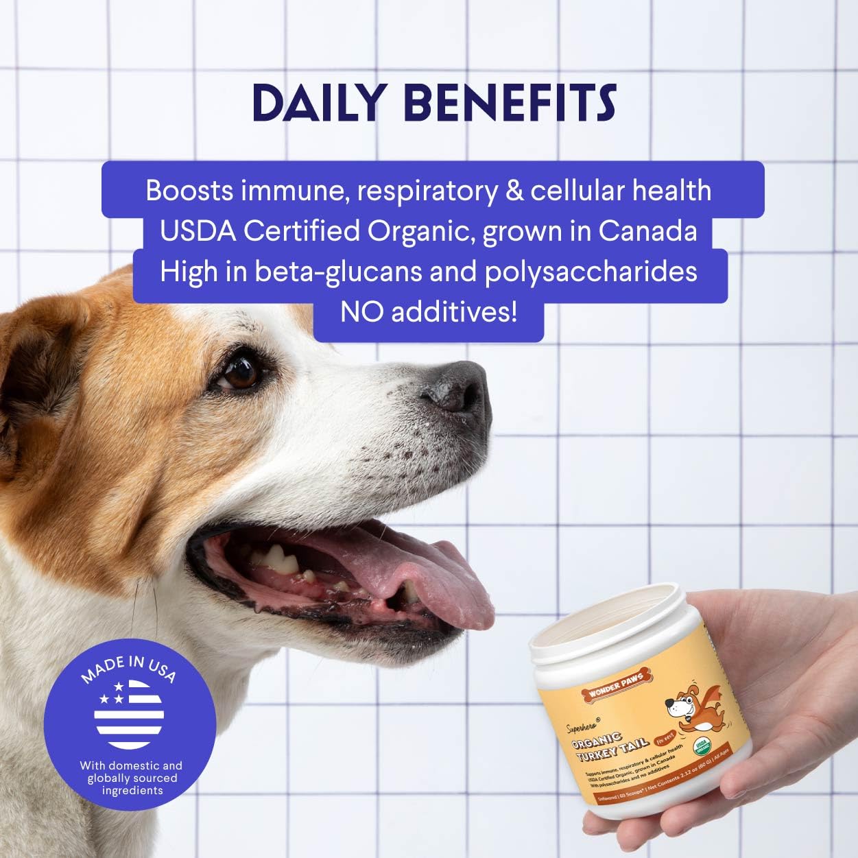 Wonder Paws Organic Turkey Tail Mushroom for Dogs - Powerful Turkey Tail for Dogs Mushroom Powder for Immunity, Respiratory, Dig