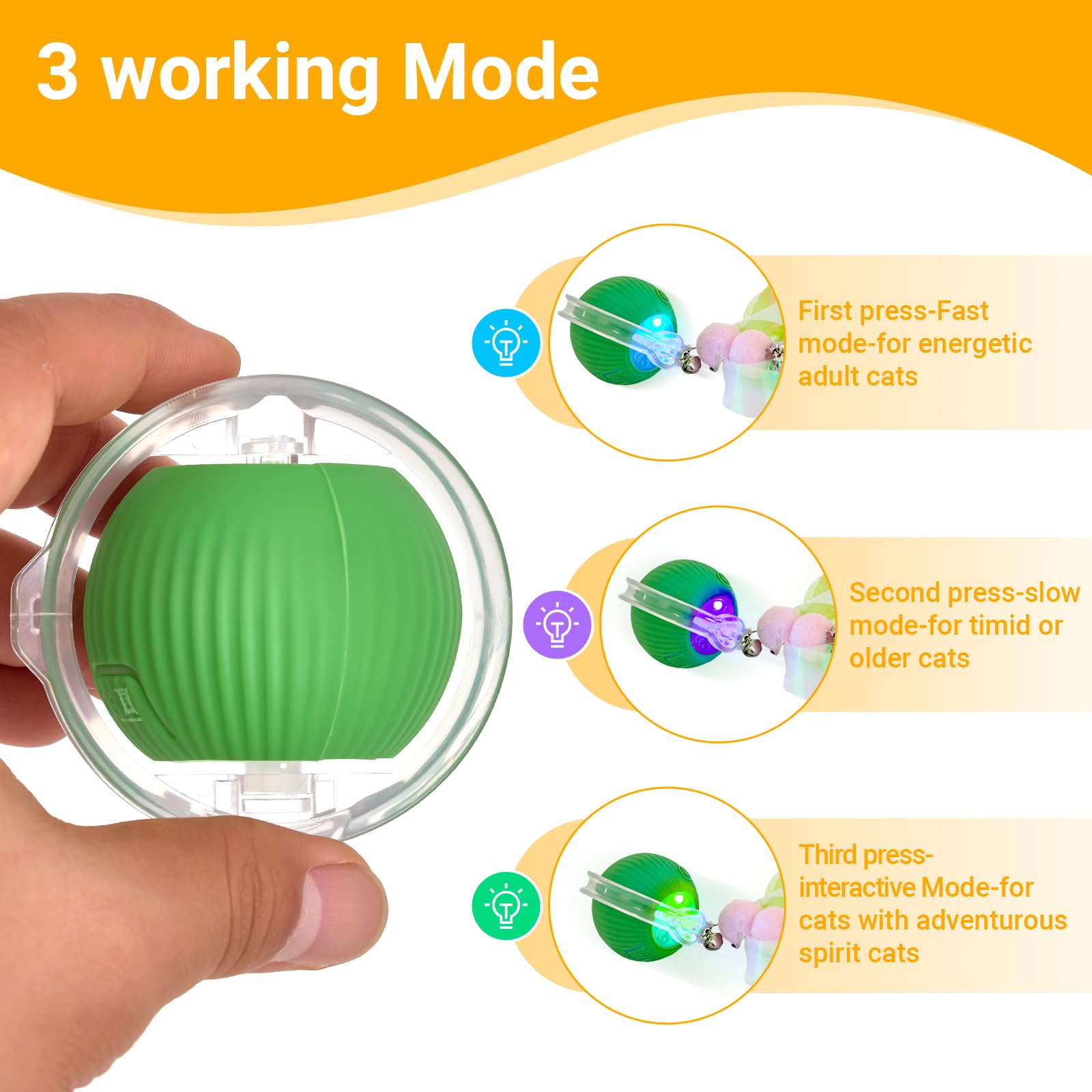 WISDOM RISING FLOURISH Interactive Cat Toys for Indoor Cats, Motion Activate Ca t Toy, Smart Kitten Rolling Ball Moving Ball Toy