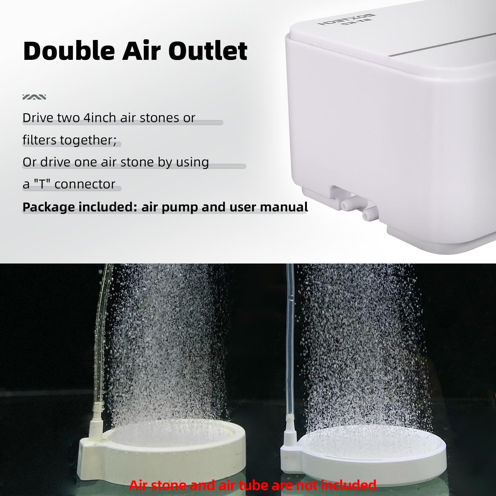 boxtech Upgrade Aquarium Air Pump, Ultra-Quiet Fish Tank Oxygen Pump with Adjustable Airflow, Powerful Air Pump with 2 Outlets t