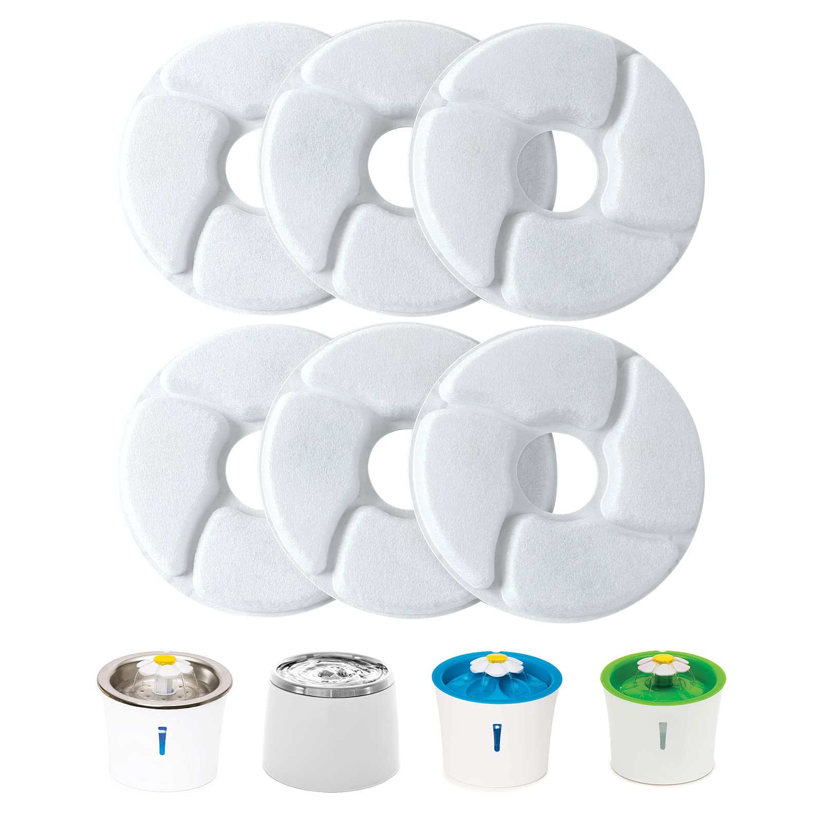 Pewingo Cat Water Fountain Replacement Filters, 6 Packs Pet Fountain Filters Triple Action With Resin And Activated Carbon Compatible For Cat Water Fountain 3L