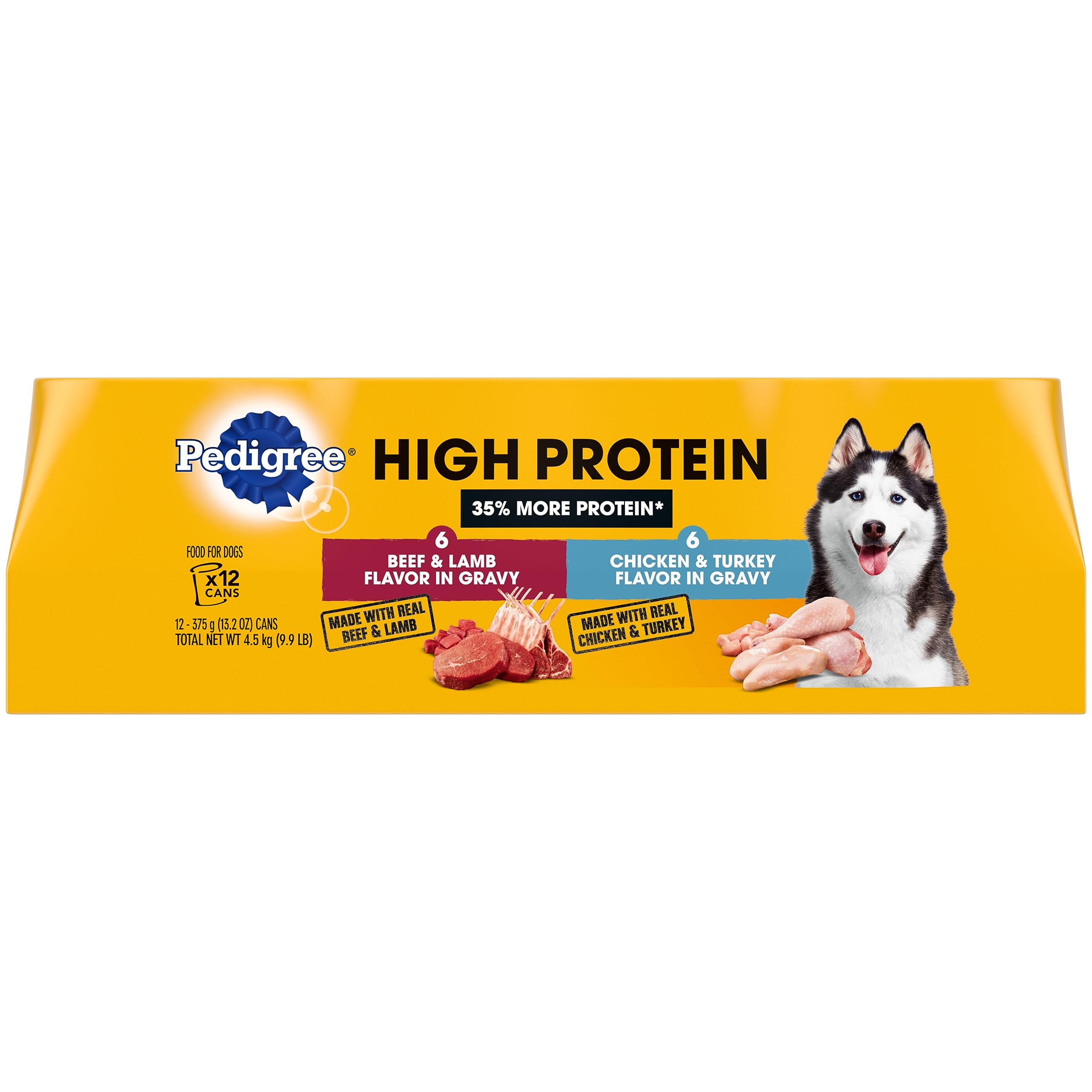 PEDIGREE High Protein Adult Canned Wet Dog Food Variety Pack, Chicken & Turkey Flavor in Gravy and Beef & Lamb Flavor in Gravy,1
