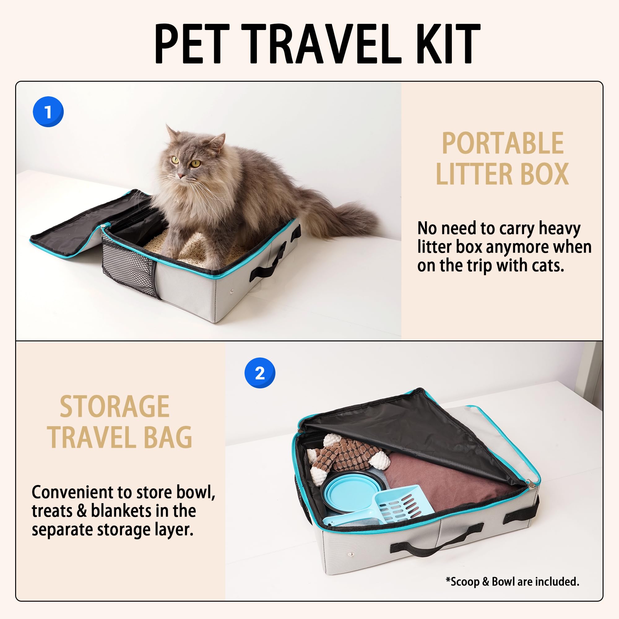Petkaray Travel Litter Box, Cat Portable Litter Box, Foldable Travel Kit For Cats In Car, Includes Replacement Liner With Collap
