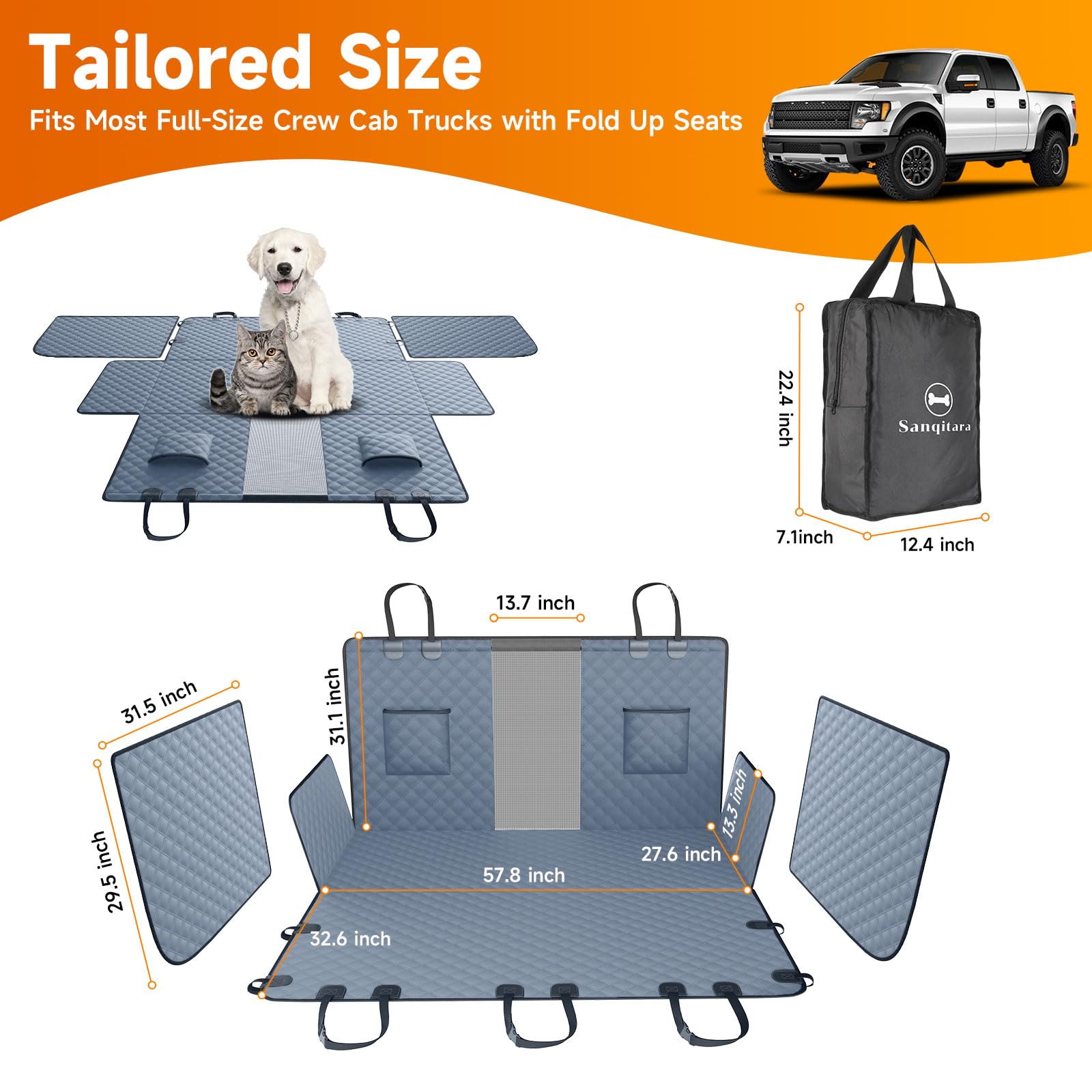 Sanqitara Xl Dog Truck Seat Cover With Car Door Protector - Waterproof Full Coverage Back Seat Cover For Trucks With Flip-Up Rea