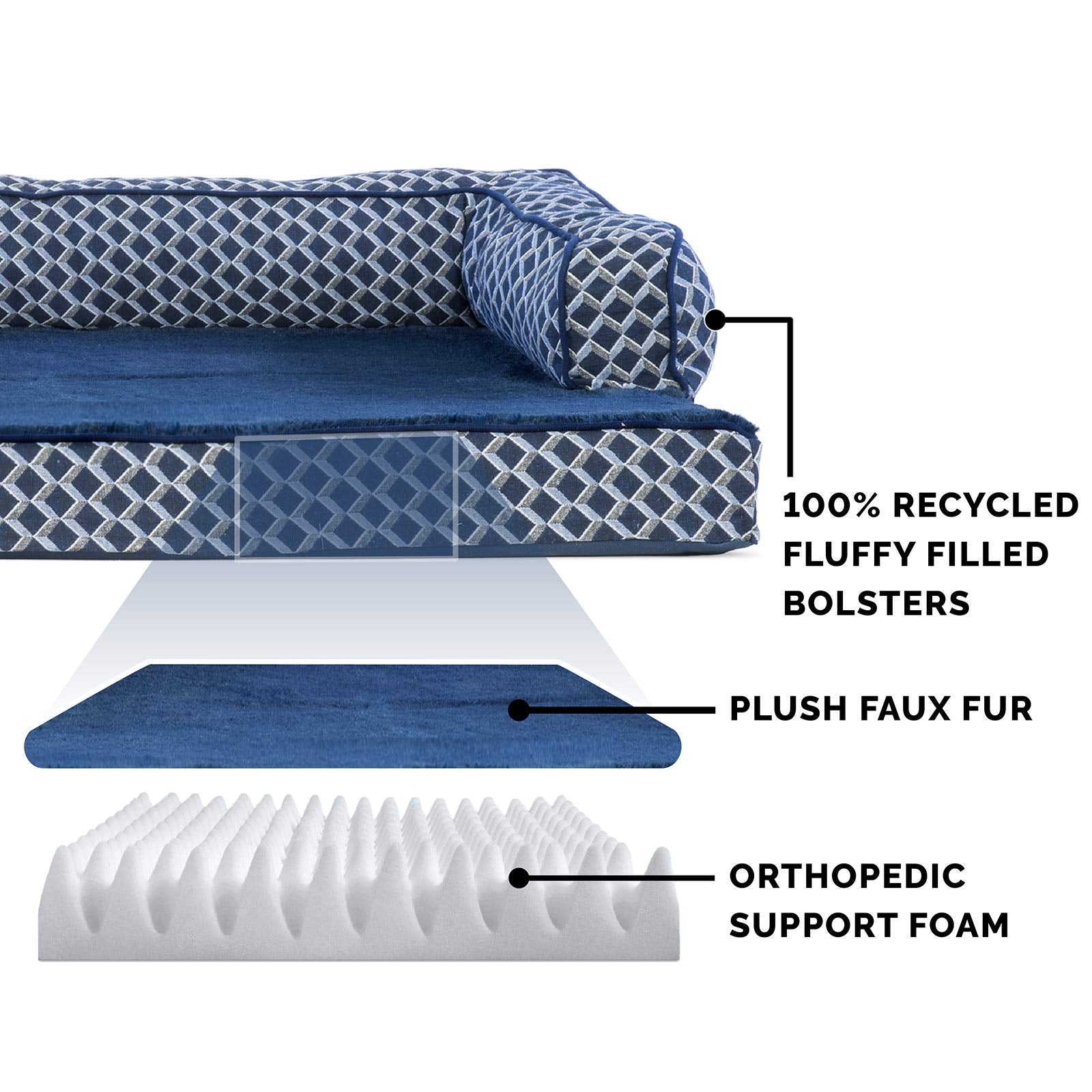 Furhaven Medium Orthopedic Dog Bed Comfy Couch Plush & Decor Sofa-Style W/ Removable Washable Cover - Diamond Blue, Medium