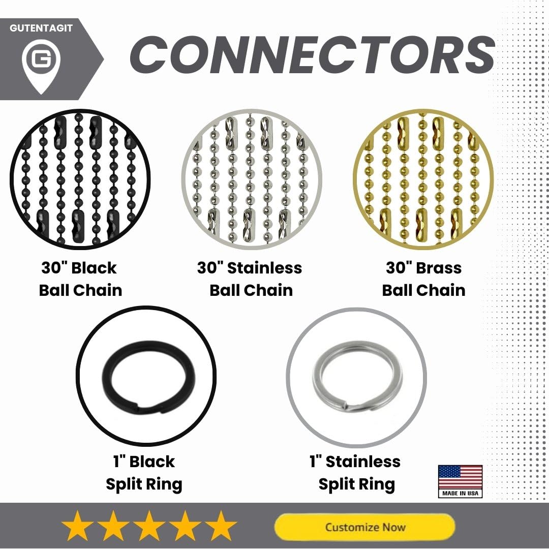 Gutentagit Air Force Custom Military Dog Tag Necklace - Engraved, Personalized, Black, 2'' X 1.5''