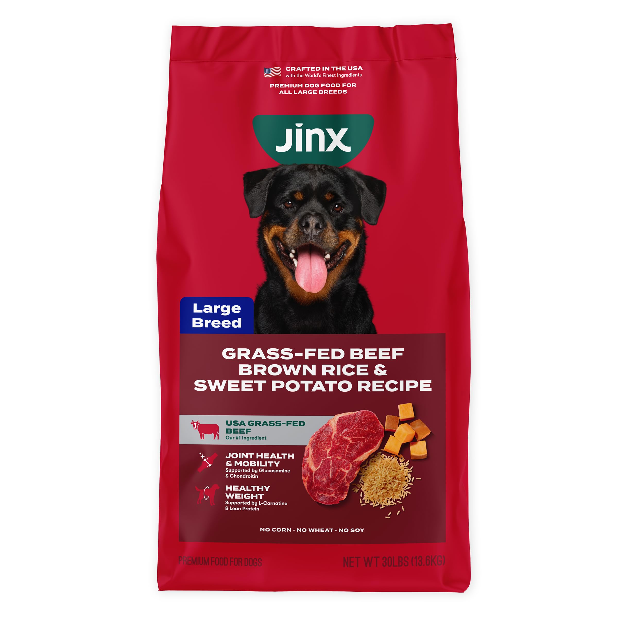 Jinx Premium Dog Food Dry for Large Breed - Adult Dog Food with Real Beef, Brown Rice & Sweet Potato Kibble with Antioxidants fo