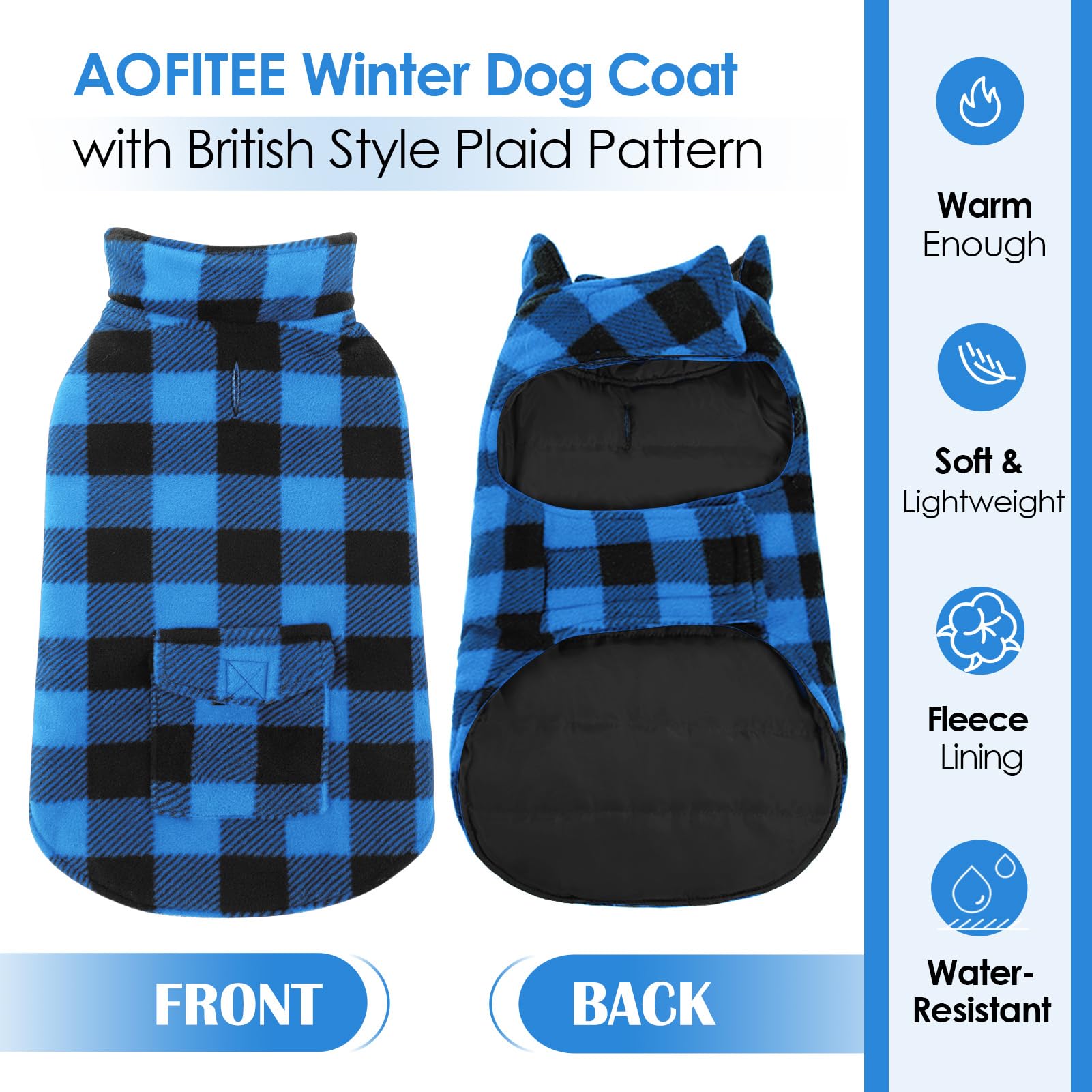 AOFITEE Dog Jacket Plaid Dog Winter Coat, Warm Dog Puffer Jacket, Large Dog Sweater, Reversible Dog Cold Weather Coat for Large