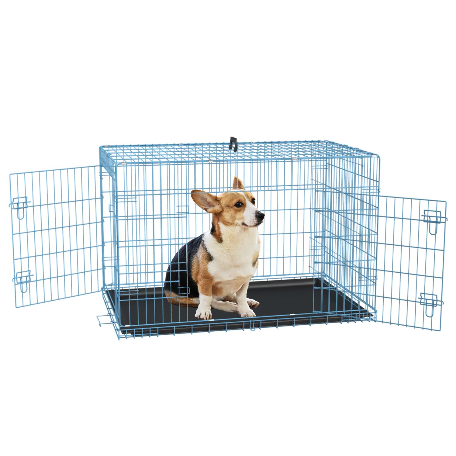 30 Inch Dog Crate Dog Cage for Large Dogs Folding Mental Wire Dog Kennel Outdoor and Indoor with Double-Door Divider Panel Remov