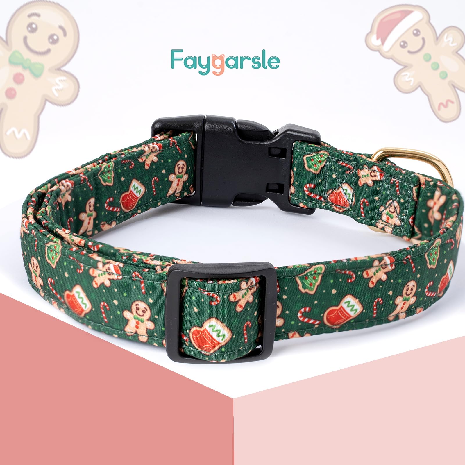 Faygarsle Green Dog Collar Christmas Design Gingerbread Man Pattern For Small Medium Large Dogs Collar Cute Stylish Girl Boy Christmas Dog Collar M
