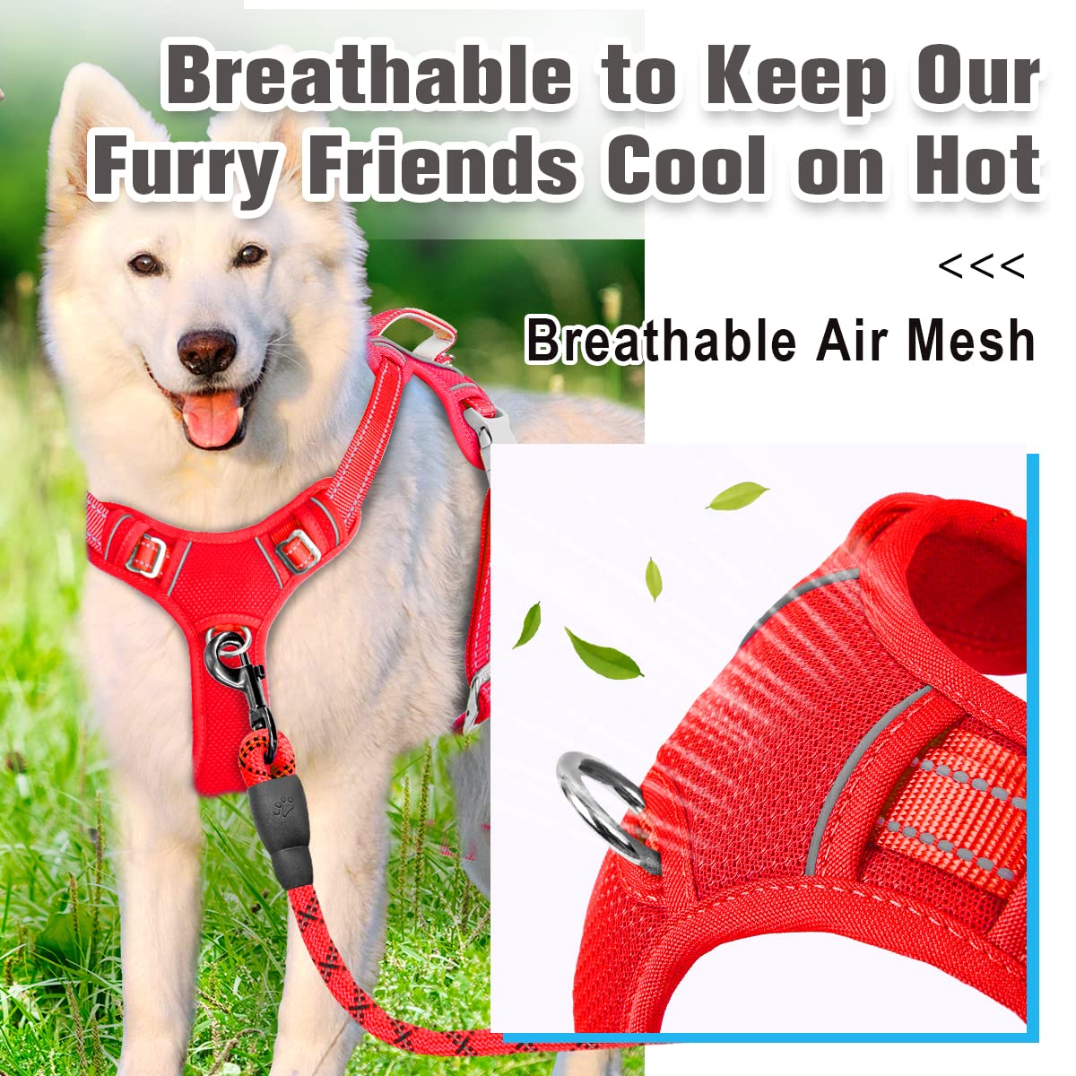 BARKBAY No Pull Dog Harness Front Clip Heavy Duty Reflective Easy Control Handle for Large Dog Walking with ID tag Pocket(Red,XL