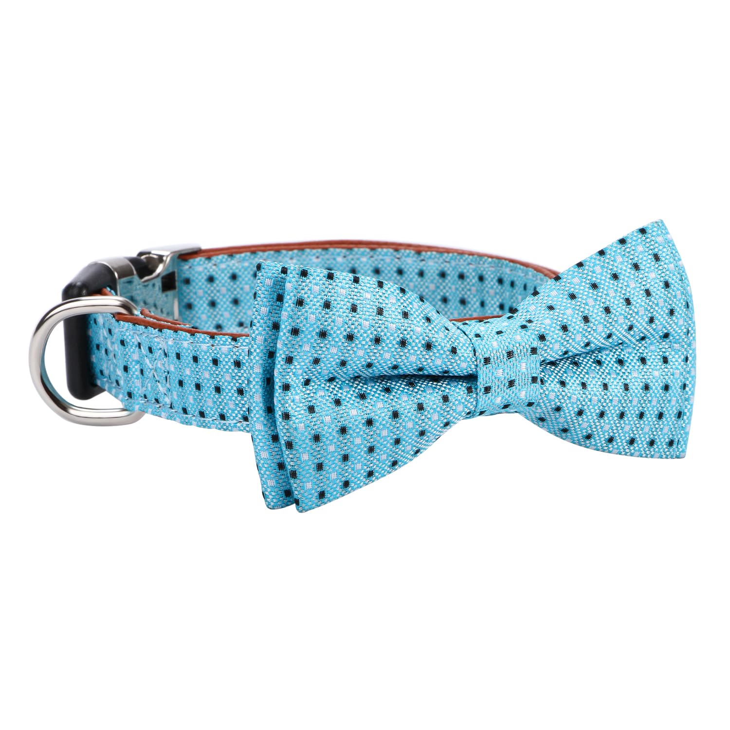 Rhea Rose Bow Tie Dog Collar Checkered Pattern Sky Blue with Bowtie for Boy Girl Dogs Large